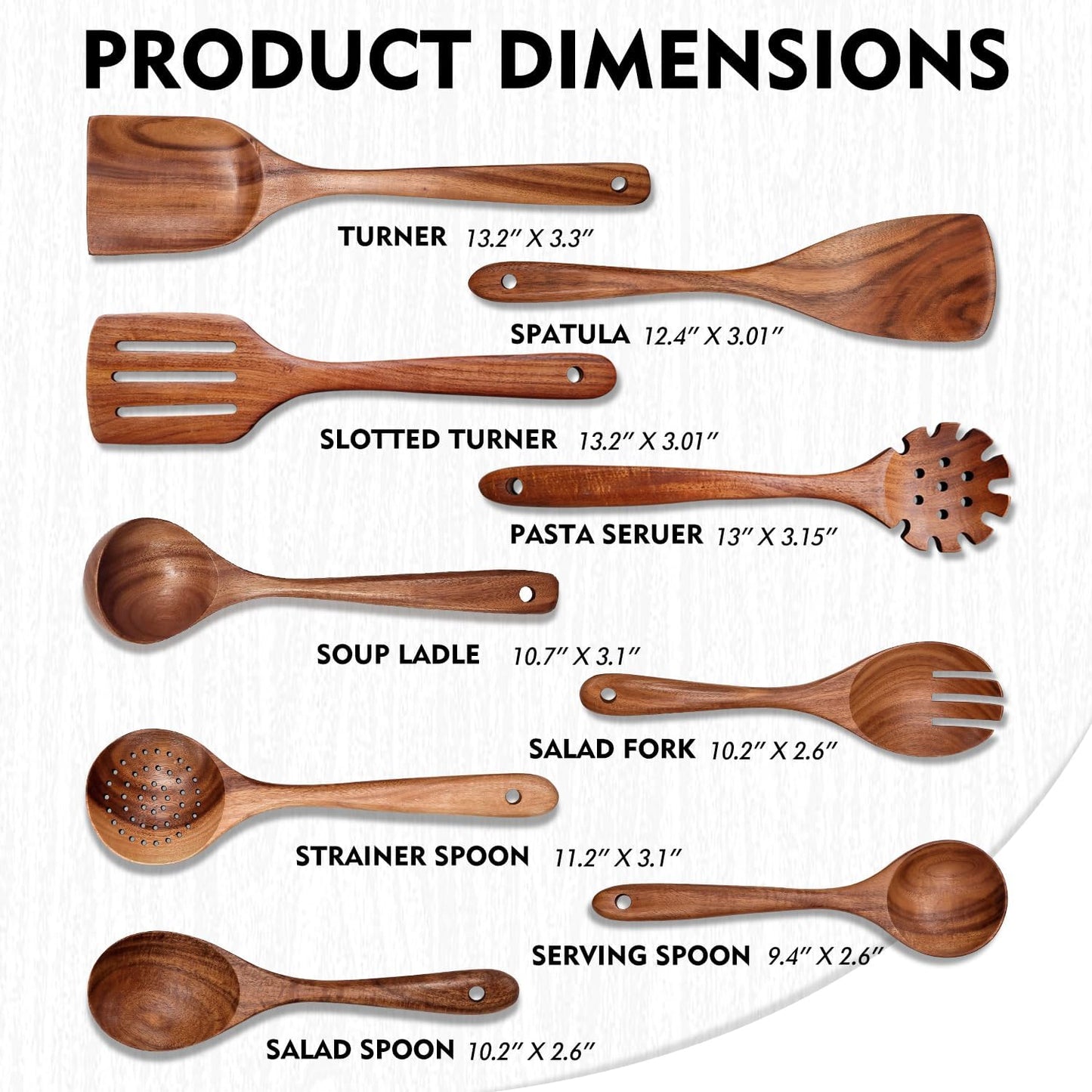 Wooden Spoons for Cooking 9 Pieces Set, Teak Wooden Kitchen Utensil Set, Wooden Cooking Utensils Spoons, Spatulas, Heat-Resistant, Lightweight & Durable, Perfect for Non-Stick Cookware