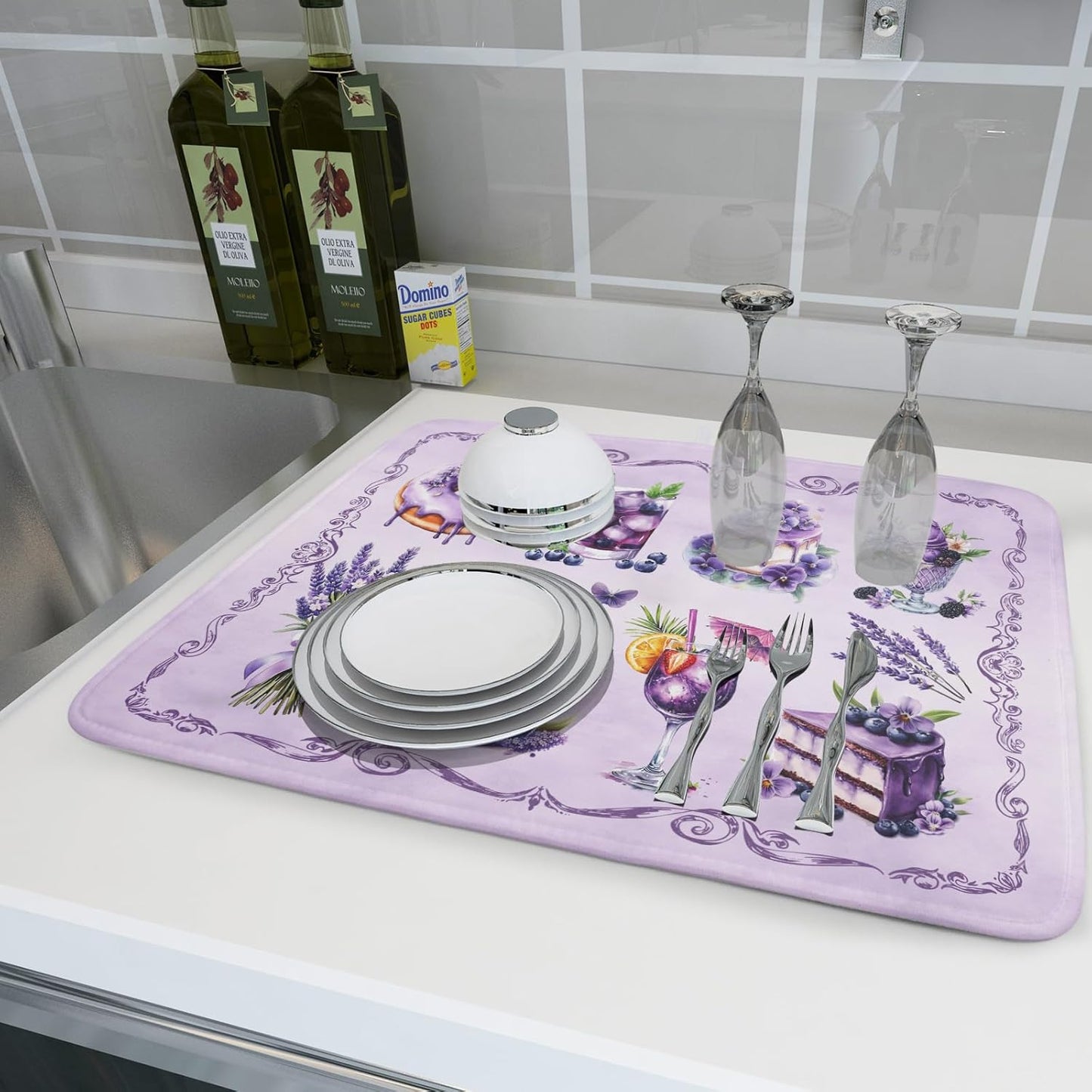Purple Coffee Matt for Counter Sweet Dish Drying Mats for Dessert Lover Large Size Absorbent 18 X 24 In