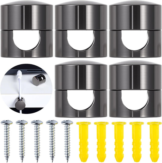 5 Sets Charger Holders for Cords, Black Adjustable Cable Anchor Holders, Adhesive Metal Cord Clips, Cable Management Wire Organizers for Desk, Office, Nightstand