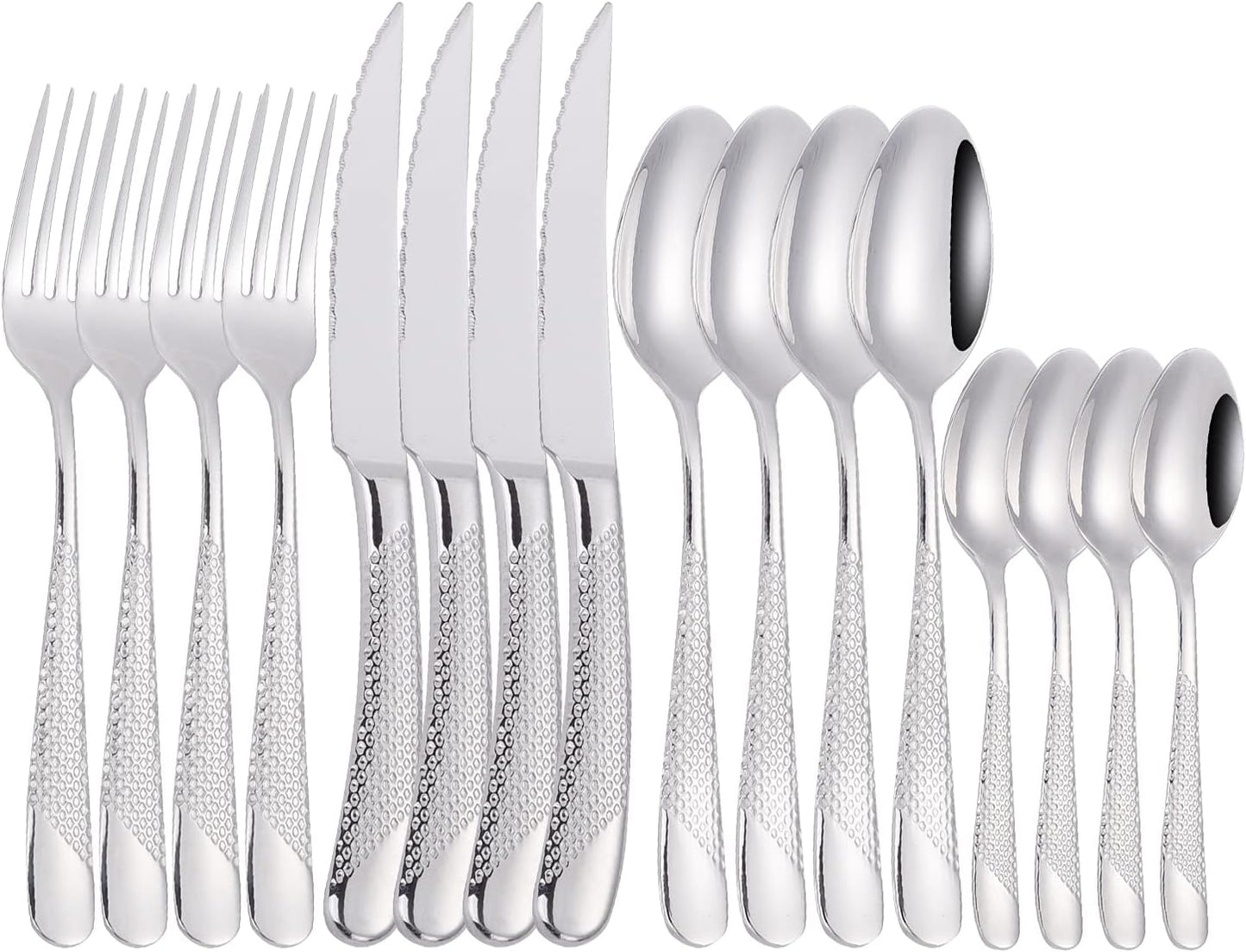 16 Piece Silverware Set,Stainless Steel Flatware Set Spoon and Fork Set for 4,Kitchen Utensil Cutlery Set Mirror Finish Dishwasher Safe Gift Package (silver)