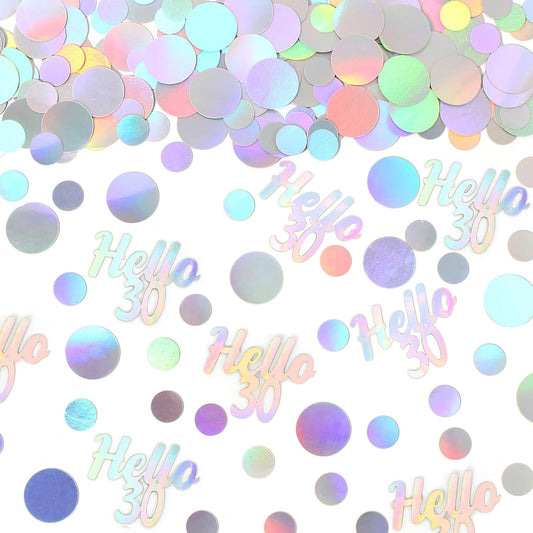 Hello 30 Birthday Confetti for Tables Iridescent Circle Dots Happy 30th Birthday Party Decorations for Her Women Thirty Years Old Birthday Table Scatters Confetti Decor Supplies 300PC