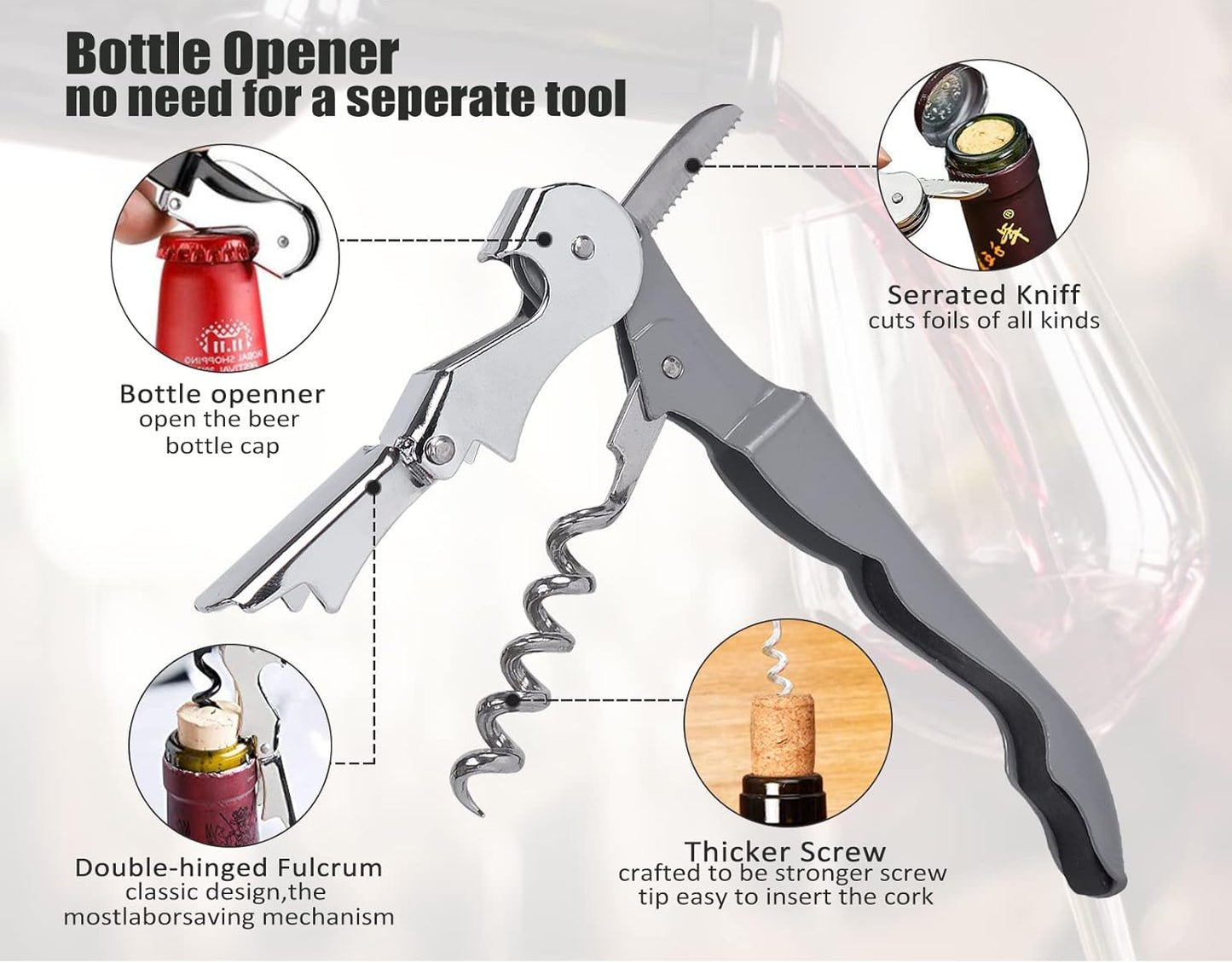 RECUTMS 12 Pack Wine Opener Corkscrews for Wine Bottles Heavy Duty Stainless Steel with Foil Cutter Small Stainless Steel Gift for Home Wedding Party Bartenders Servers Waiter（gray）