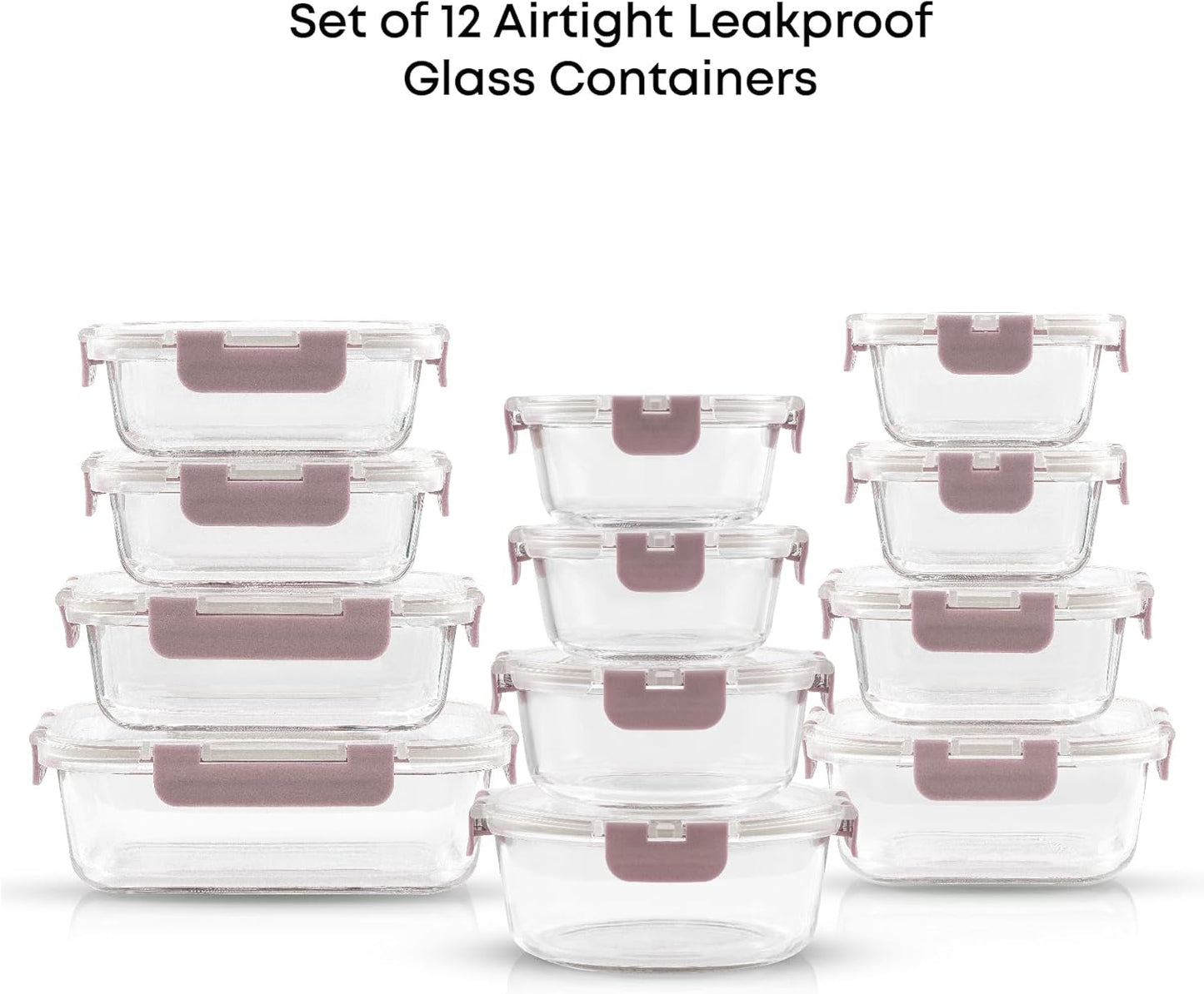 JoyJolt 24pc Borosilicate Glass Storage Containers with Lids | 12 Airtight/Freezer Safe Food Storage Containers for Pantry and Kitchen | Meal Prep Container for Lunch | Glass meal Set