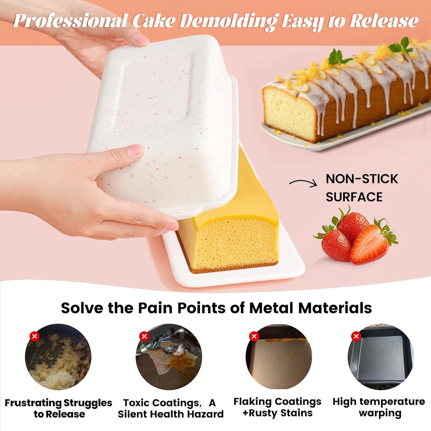 SJ Silicone Bread Loaf Pan with Metal Reinforced Frame, 9.5 x 5 in Non-stick Silicone 1 lb Loaf Pan for Baking, 1 Pack Durable Bread Pan for Oven Dishwasher Safe - Cream