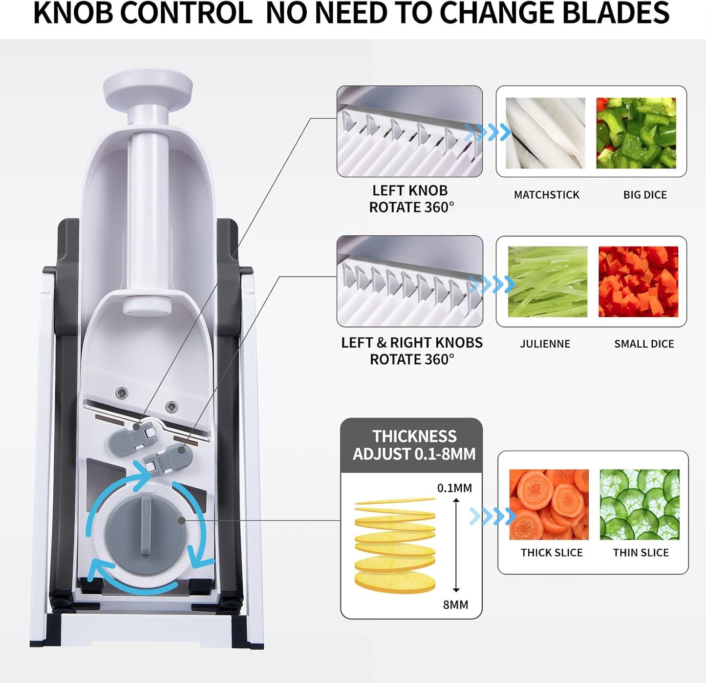 Safe Mandoline Slicer,Vegetable Potato Slice Food Cutter for Kitchen,Thickness Adjustable Upright Veggie Chopper for Fast Meal prep