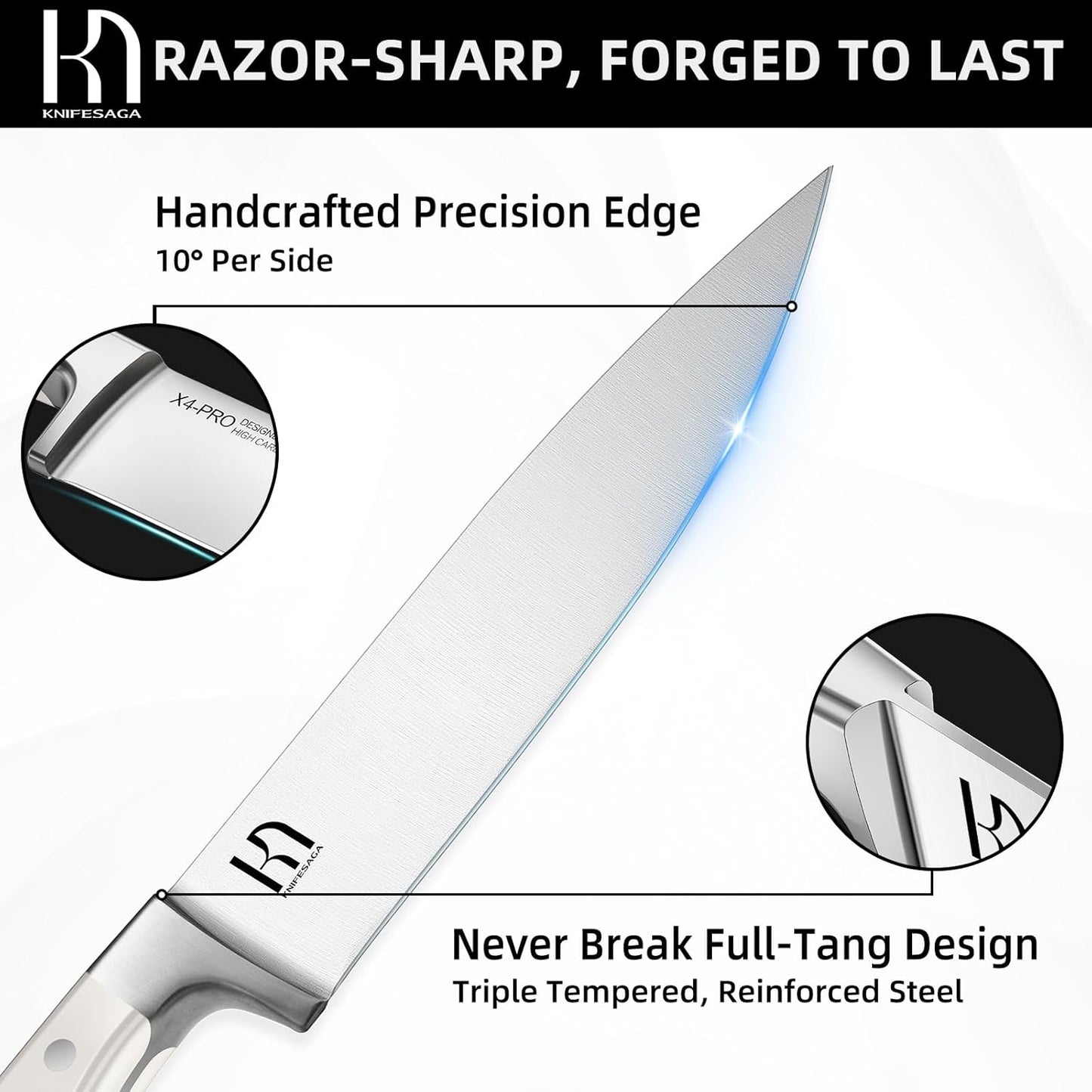 Knife Set, 15 Pcs Kitchen Knife Block Set, Enduring Razor-Sharp Japanese High Carbon Stainless Steel Chef Knife Set with Block and Sharpener, Premium Knives Set for Kitchen, White Natural Wood