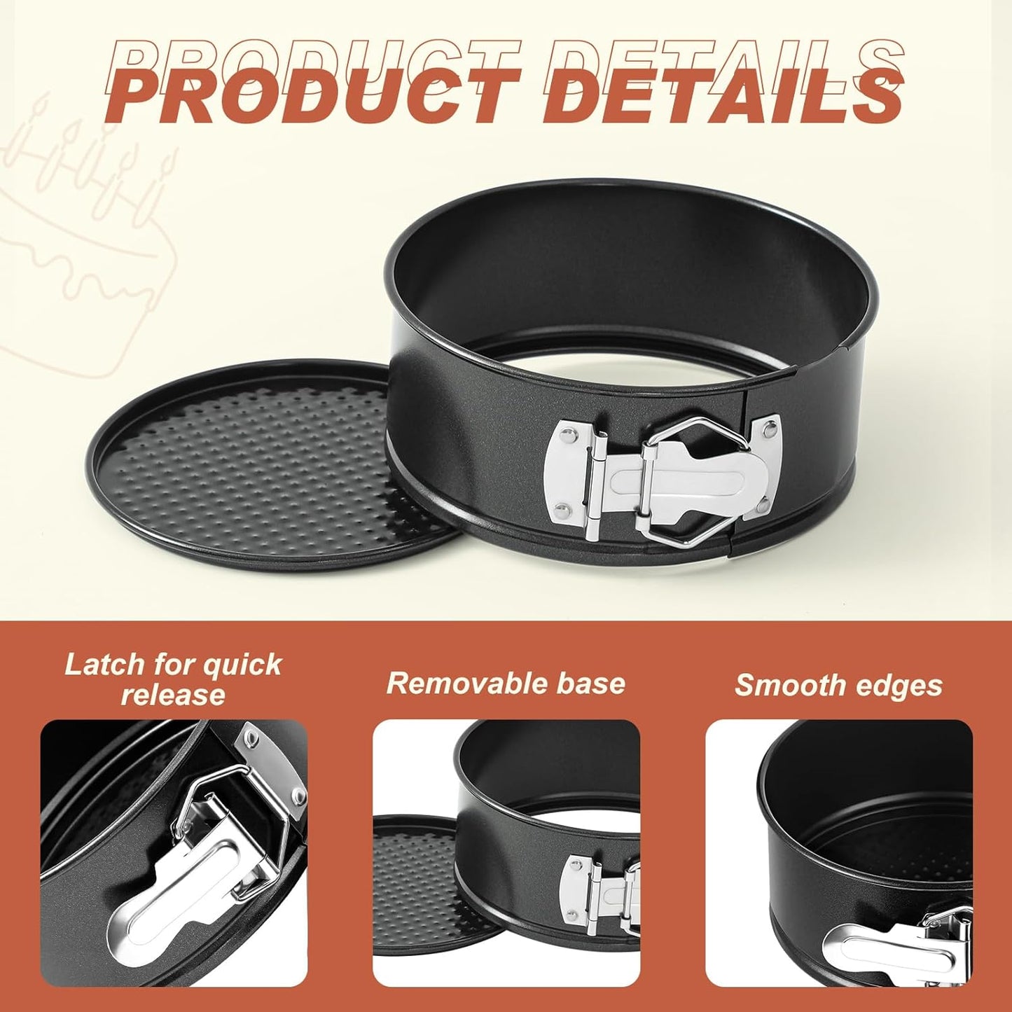 4 Pcs 7 Inch Non Stick Springform Pan with Removable Bottom Carbon Steel Cheesecake Pan Round Springform Cake Mold with Stainless Steel Spring Buckles for Baking Kitchens Restaurant