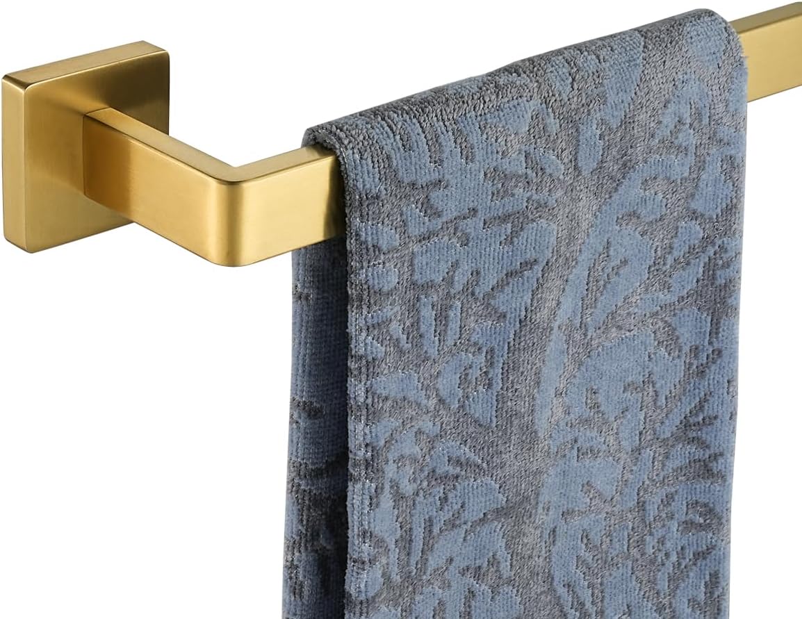 JQK Gold Towel Bar, Rounded Edges 20.41 Inch Towel Rack, 304 Stainless Steel Bathroom Wall Mount, Useable Length 18 Inch, TB250L18-BG