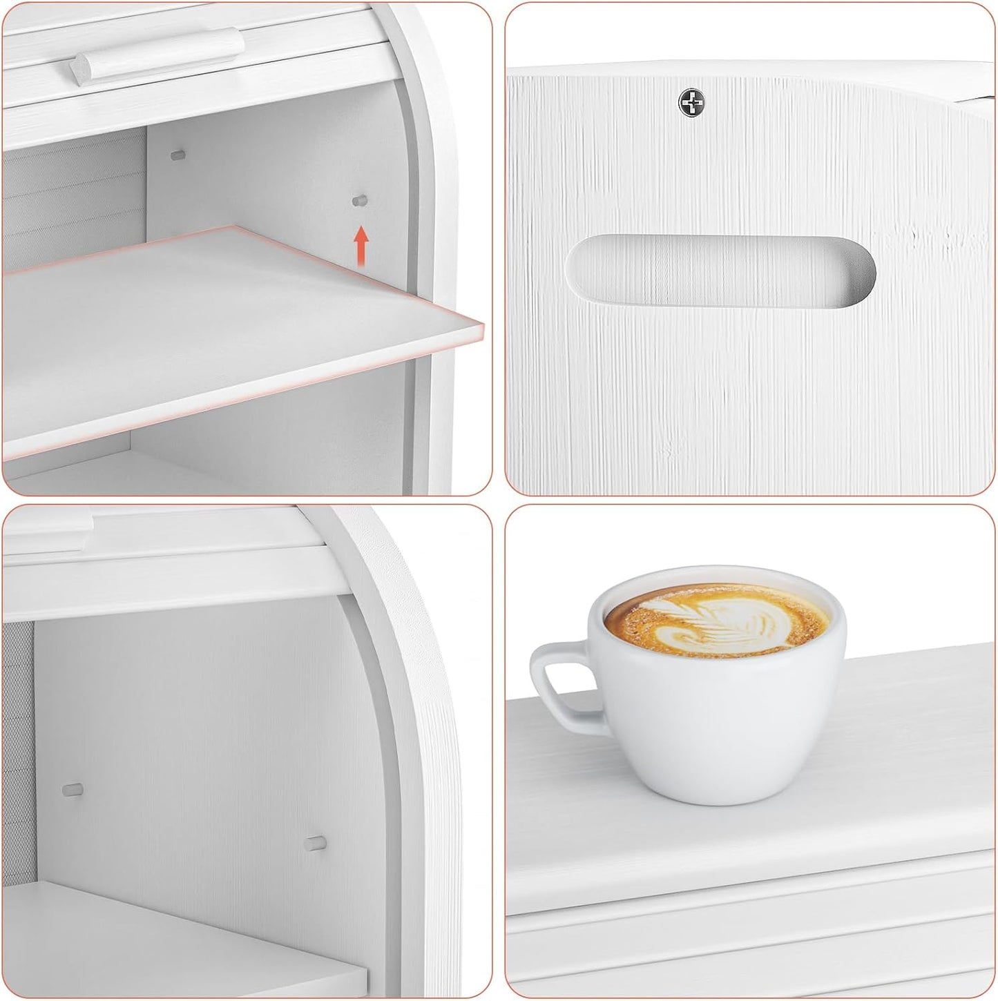 G.a HOMEFAVOR Bread Box: Large 2-Tier Bamboo Roll Top Bread Storage Container for Kitchen Counter, Bread Holder Food Bin for Countertop, Self-Assembly, White