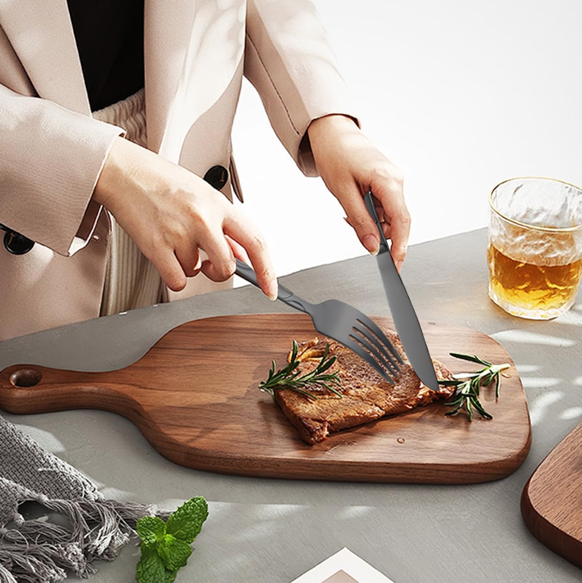 60 Pieces Black Silverware Set, Heavy Duty 430 Stainless Steel Flatware Utensils, Cutlery Set Service for 12 Including Fork Spoon and Knife, Dishwasher Safe