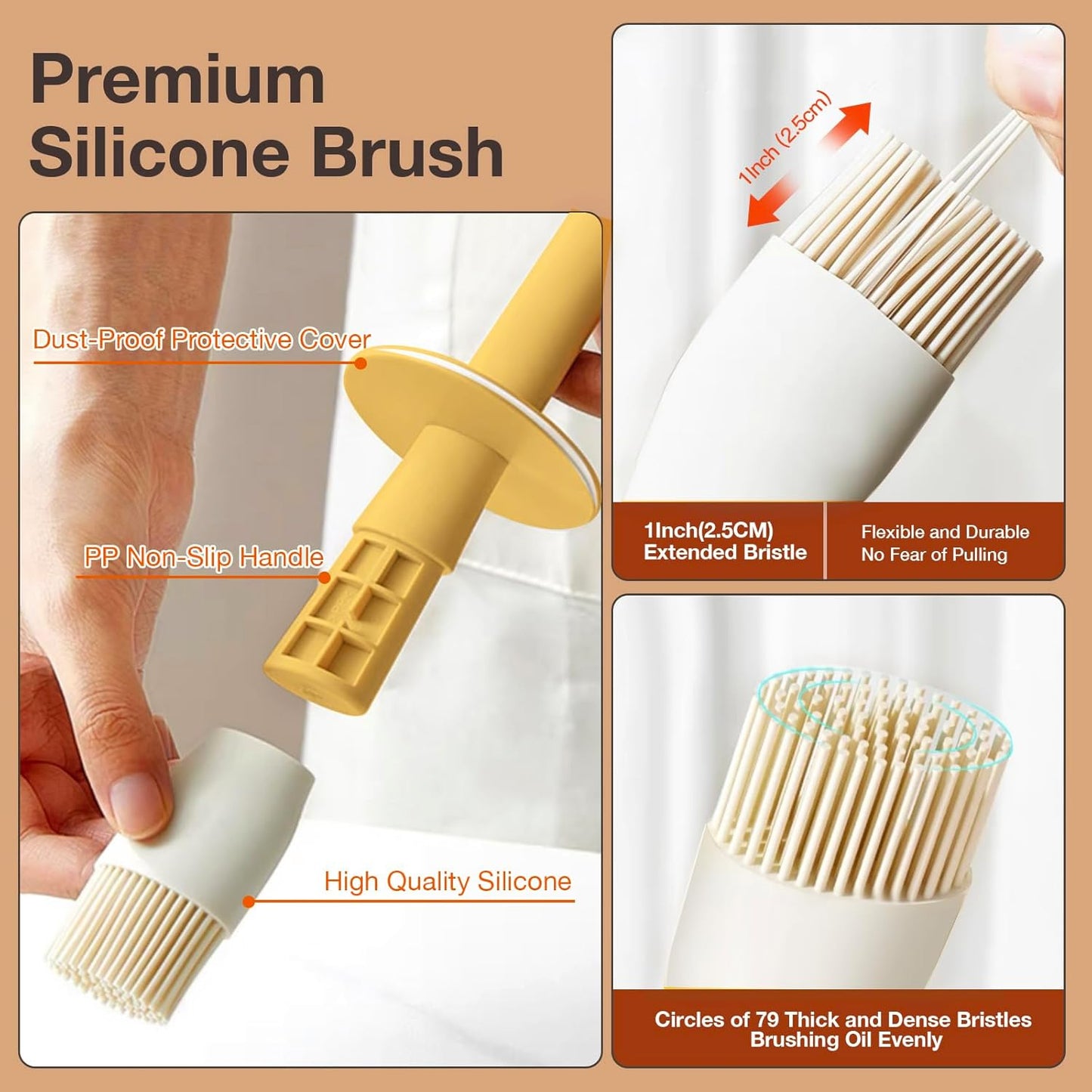 YARRAMATE 300ml /10oz Oil Dispenser with Brush - Glass Oil Bottle for Kitchen with Silicone Heat Resistant Basting Brush - Cooking Brush for Vinegar Sauce BBQ Grill Frying -Orange