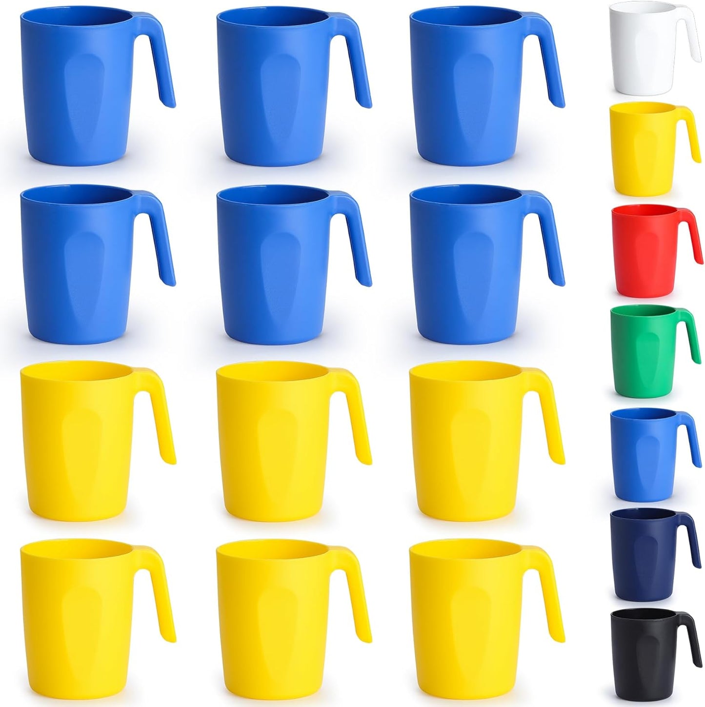 Kyraton Plastic Mug Set 12 Pieces, UKR Color Unbreakable And Reusable Light Weight Travel Coffee Mugs Espresso Cups Easy to Carry And Clean, Dishwasher Safe