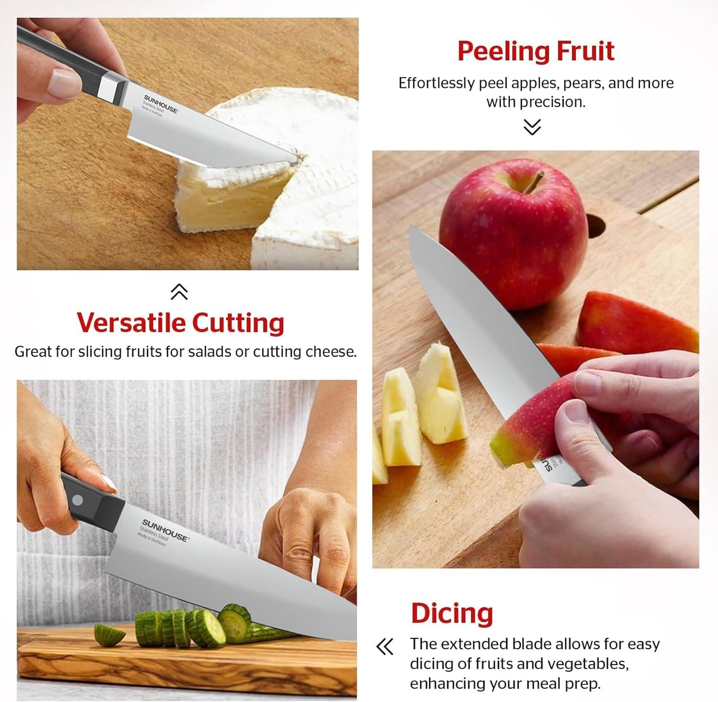 Sunhouse Japanese Chef Knife 4.7 inch, High end Paring knife, AUS-8 steel – Superior 59 HRC Hardness, Razor Sharp Blade, Full Tang, Ergonomic Handle, Perfect Gifts for Mom or Dad