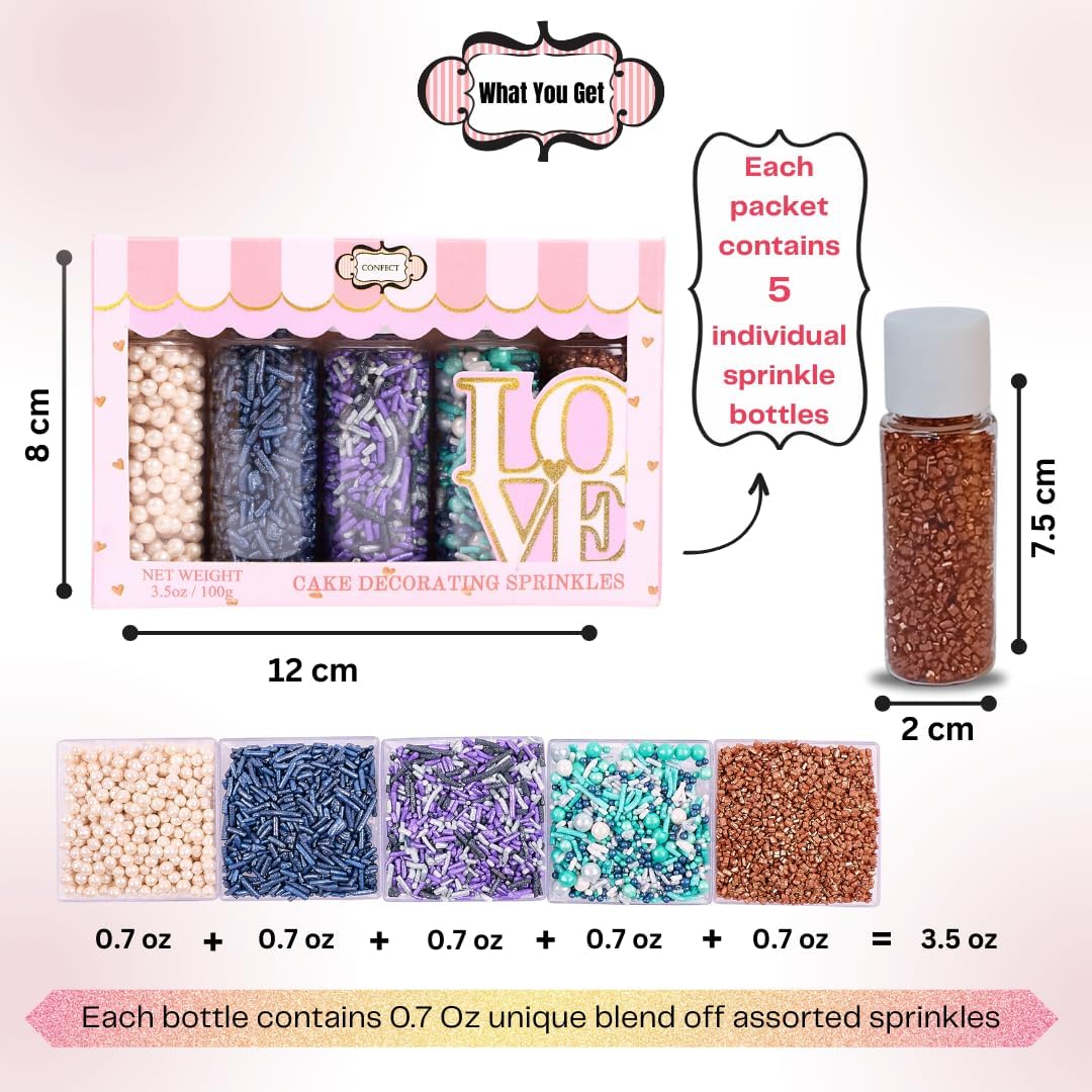 Confect Sea Paradise Sprinkles | Mix White & Sea Blue Pearl Dragees | Navy Blue Jimmies | Bronze Sparkling Sugar | Edible Under the sea Sprinkles | Vegan, Gluten-Free, Nut-Free, Soy-Free, Dairy-Free, Palm Oil-Free - 5 Oz