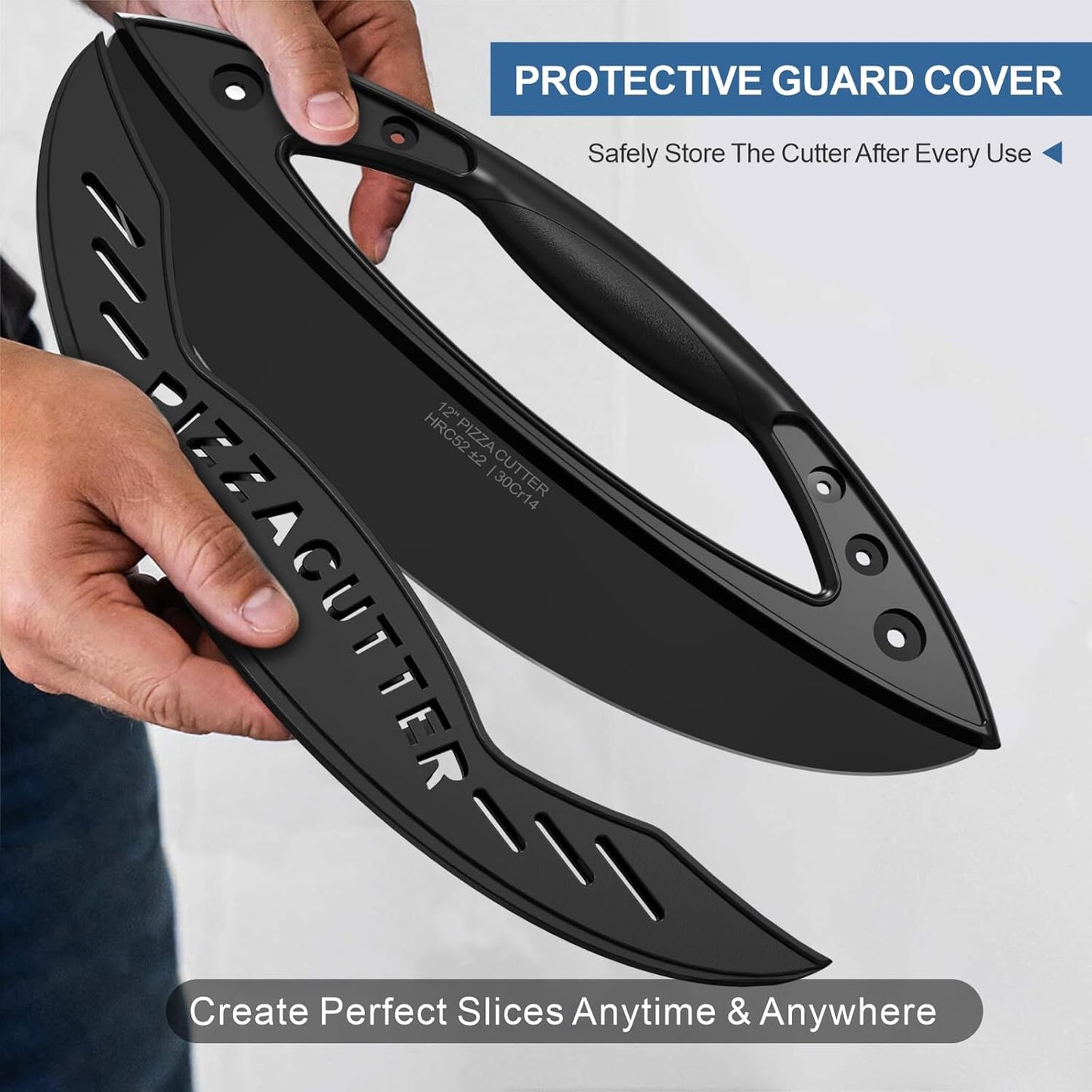 AILUROPODA 12-Inch Pizza Rocker Blade Cutter, Stainless Steel with Protective Cover, Black