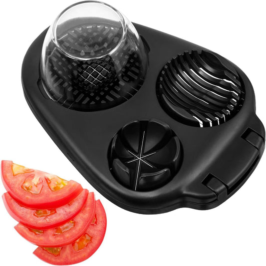 CraftyCrocodile Egg Slicer for Hard Boiled Eggs - 3 Slice Modes Egg Cutter, Heavy Duty, Stainless Steel Dicer - Kitchen Chopper Tool for Strawberry, Mushroom, Grape, Cherry Tomato - Black