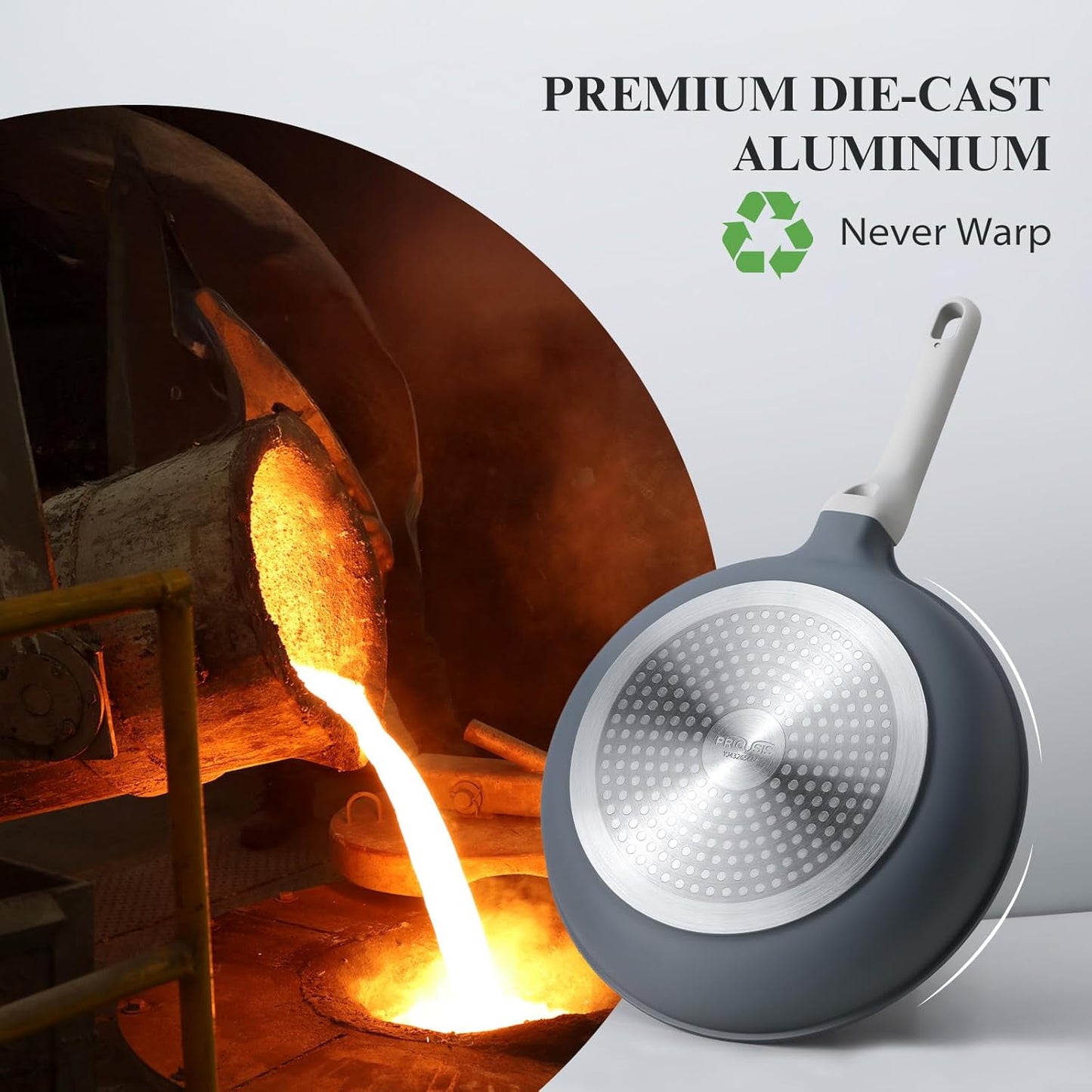 Nonstick Ceramic Frying Pan, 8/10/12 Inch Non Toxic Skillet, Healthy Egg & Omelet & Chef's Pan, PTFE PFOA & PFAS Free, Induction Compatible (8-Inch, Gray)