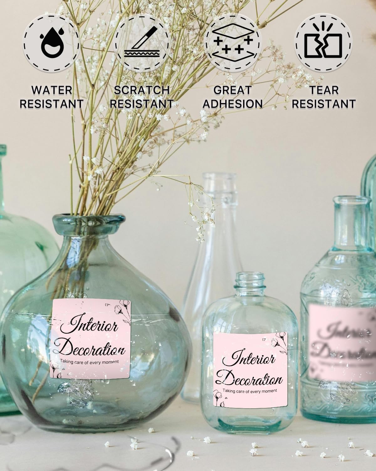 iEager Pink Square Thermal Label Stickers, 3" x 3" Self-Adhesive Square Direct Thermal Labels with Perforation Line, 500 Sheets/Roll