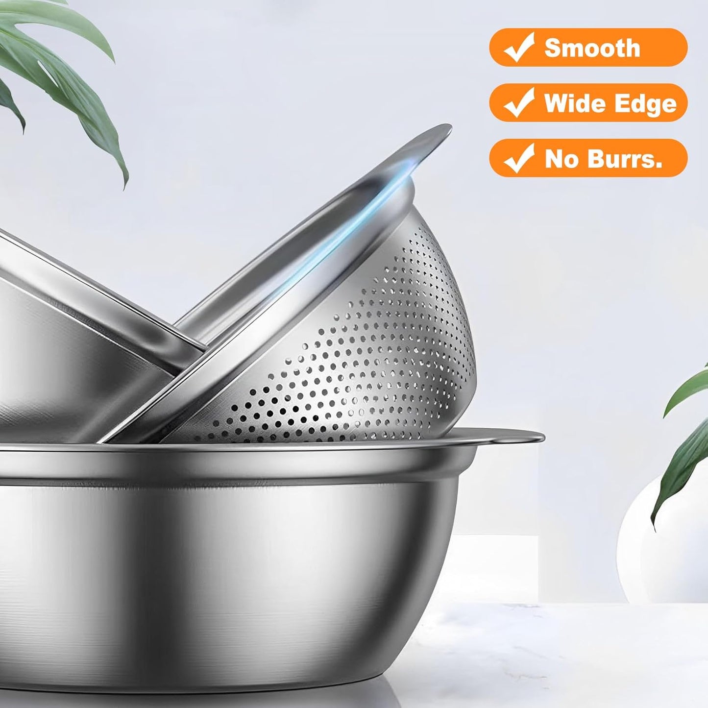 Stainless Steel Microporous Colander for Kitchen, 4.5QT Large Capacity, Colander and Bowl Set of Two, Stainless Steel Drain Basket with Mixing Bowl, for Washing Fruits and Vegetables (11×10.6inch)