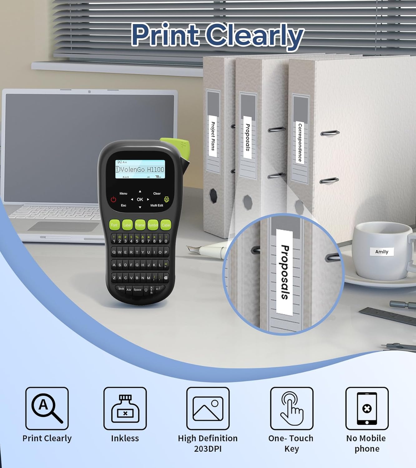 Label Maker Waterproof-Labels, Wire Cable Label Maker, Labeler Machine with Tapes Laminated, H1100 Handheld Labeling Maker with Backlit-LCD & One-Touch Key, Home Industrial Office Organization