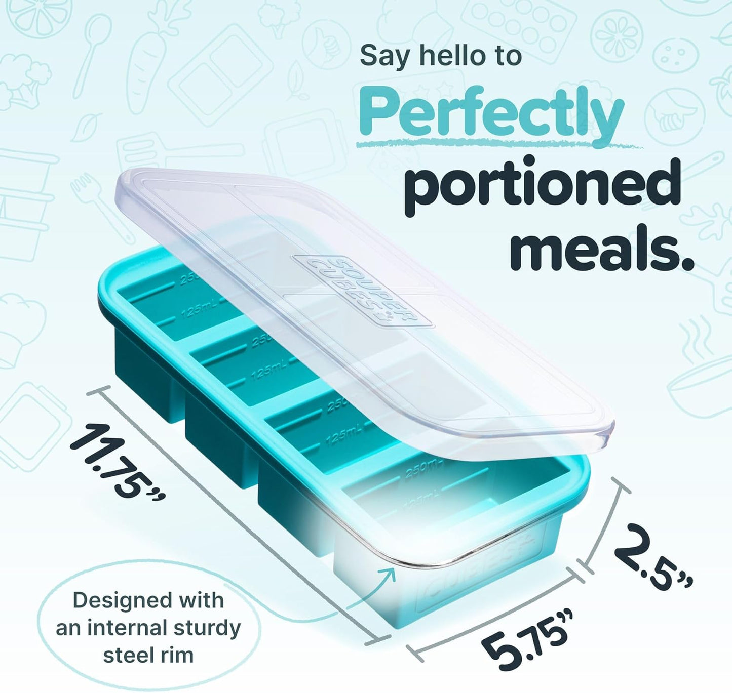 Souper Cubes 1 Cup Silicone Freezer Molds - Soup Cubes Perfect for Freezing Broth, Rice, Leftovers and More - Silicone Freezer Trays with Lids for Meal Prep - Aqua - 2-Pack