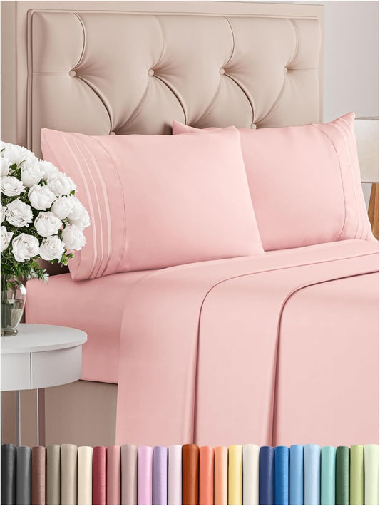 Full Size 4 Piece Sheet Set - Comfy Breathable & Cooling Bed Sheets Set - Hotel Luxury Bedding for Women, Men, Kids, Teens, Boys & Girls - Deep Pockets, Ultra-Soft, Wrinkle Free - Oeko-Tex - Baby Pink