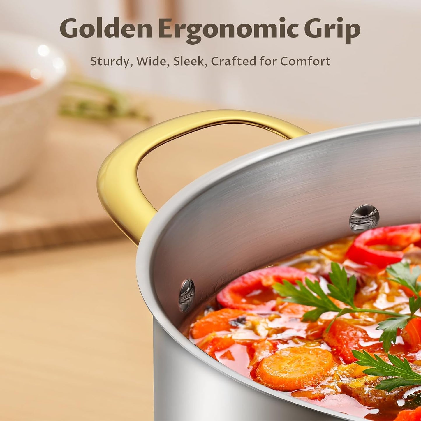 BEZIA 6 Quart Stainless Steel Stockpot with Lid, Induction Compatible Cooking Pots, Triple-Layer Bottom for Even Heat, Pasta & Soup Pot for Cooking, Boiling, Stewing, Dishwasher Safe