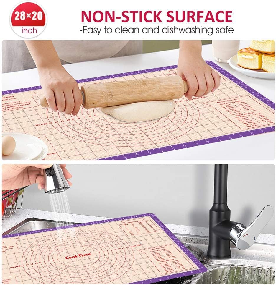 Pastry Baking Mat 28x20 Inch - Larger Silicone Baking Pastry Mat for Rolling Dough,Non Silp Silicon Dough Sheet Mat with Measurement,Perfect for Making Pie,Pizza(Purple)