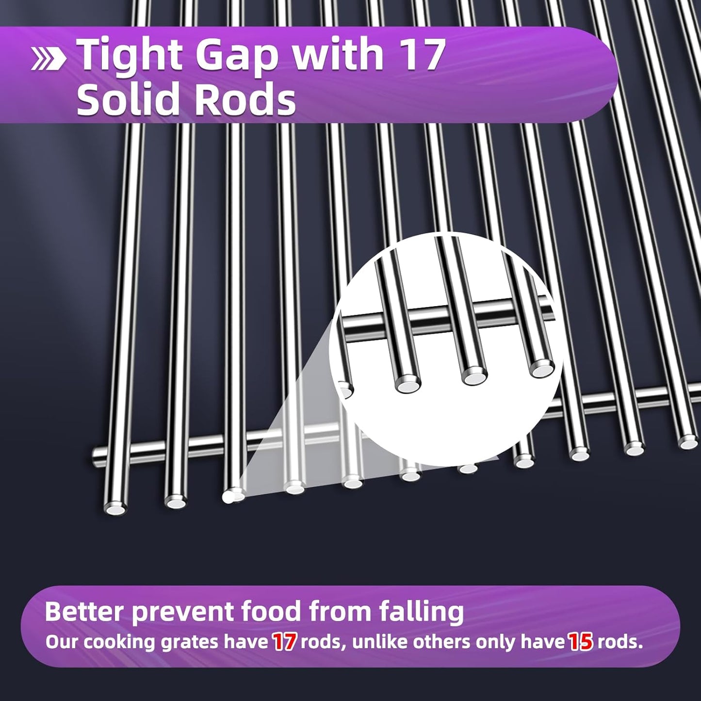 9MM 18 7/8" Stainless Steel Genesis 2 Grill Grates for Weber Genesis ii E-310 E-315 E-325 E-330 E-340 S-335 S-340 GS4 Grills Replacement Parts for Weber 66095 Genesis ii 300 LX 300 Series