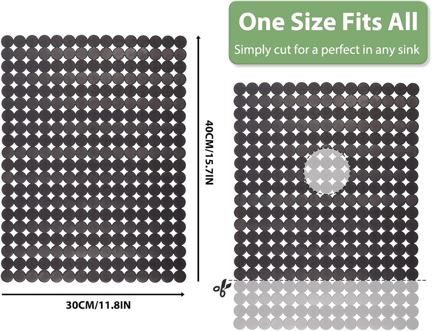 Qulable 2Pack Kitchen Sink Mat for Stainless Steel/Ceramic Sinks, PVC Eco-friendly Protectors for Bottom of Kitchen Sink, Adjustable, Fast Draining, Dots Design, 11.8x15.7 (Black Translucent)