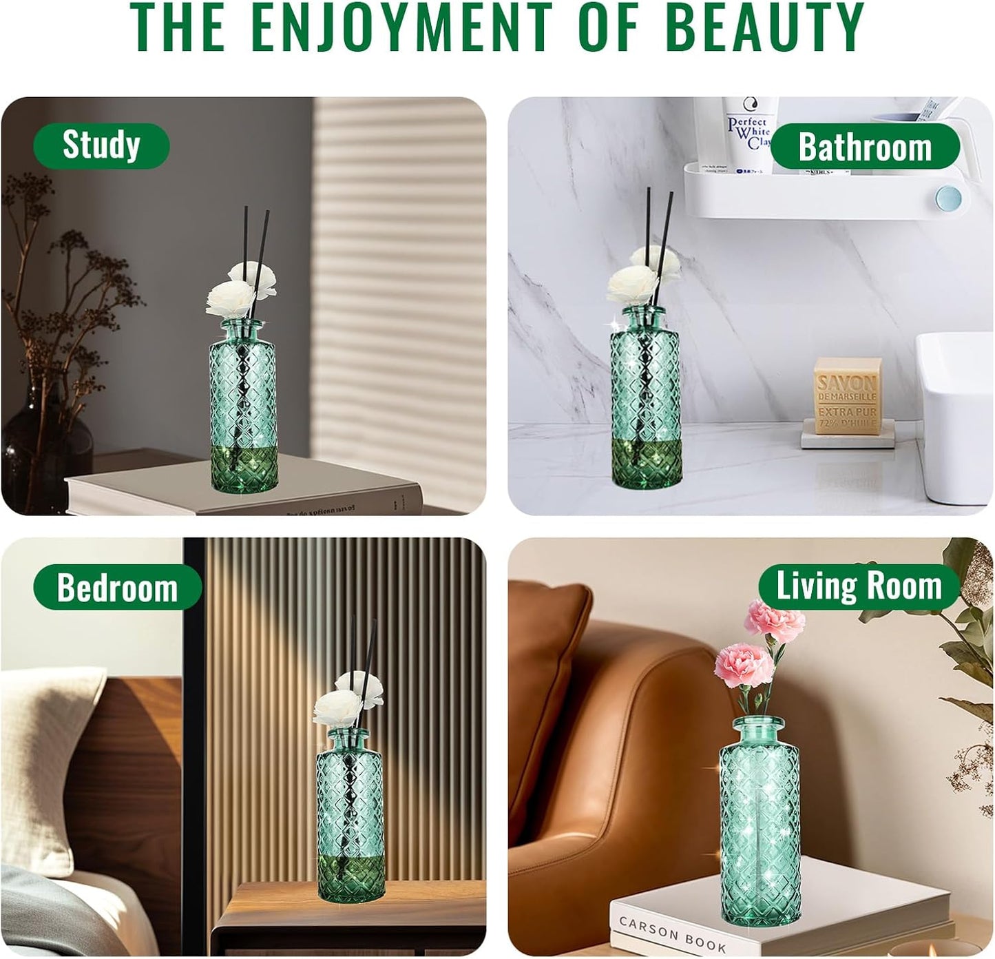 Glass Flower Vase, Green, Aromatherapy Bottle, Small Vase, 6 Sets, Simple Style, Centerpieces for Table, for Home Decoration, Birthday, Wedding