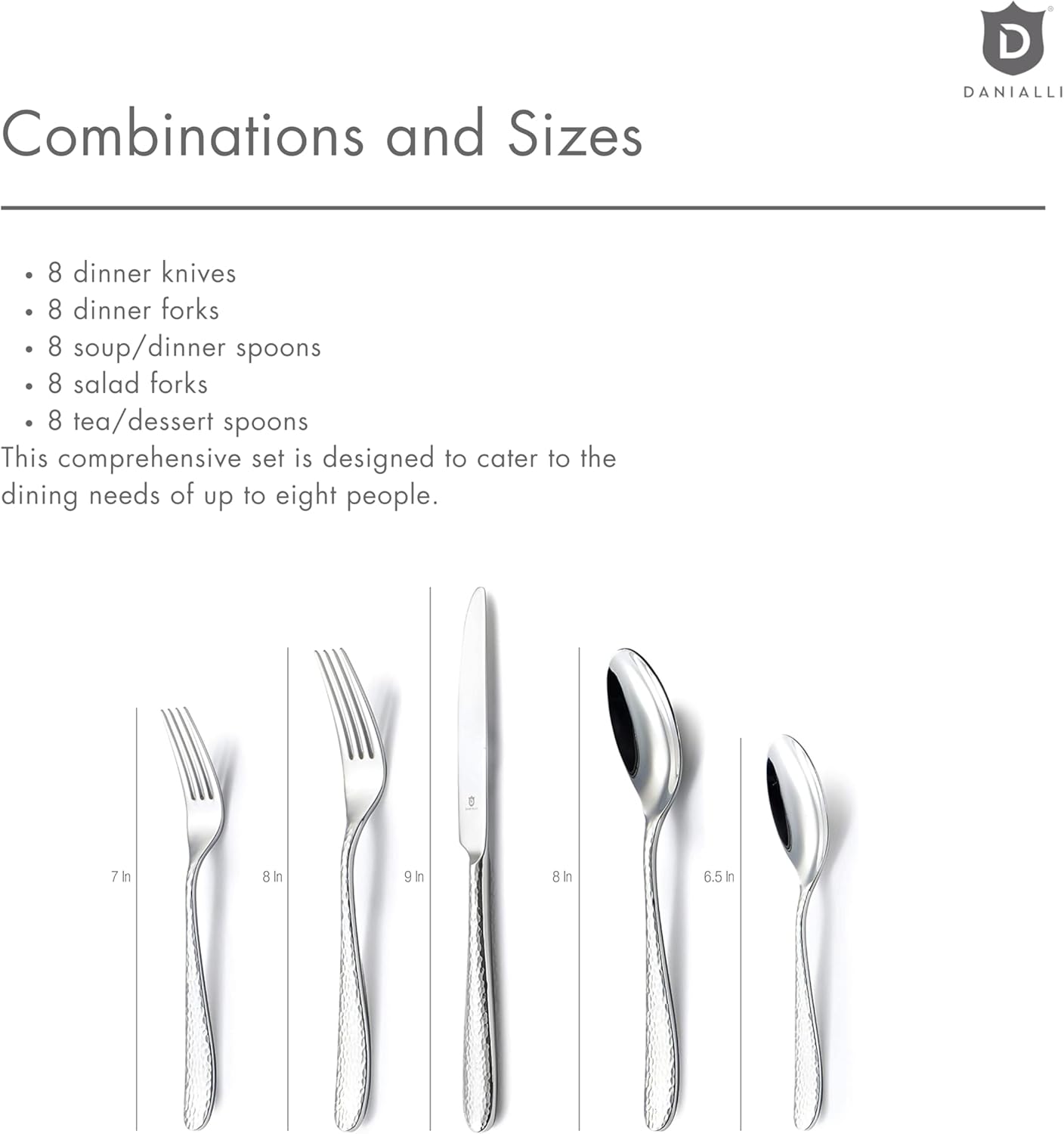 Hammered Silverware Set | Premium 18/10 Stainless Steel Flatware Service for 8 | Heavy-Duty & Dishwasher Safe | Built to Last (40-Piece, Fidenza Hammered)
