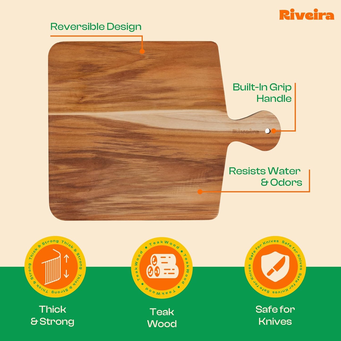 Riveira Teak Wood Cutting Board – Gourmet Teak Grandeur: 17 x 13 Wooden Cutting Board – Natural Wooden Cutting Boards For Kitchen Decorative – Innovative Juice Grooves Teak Wooden Chopping Board