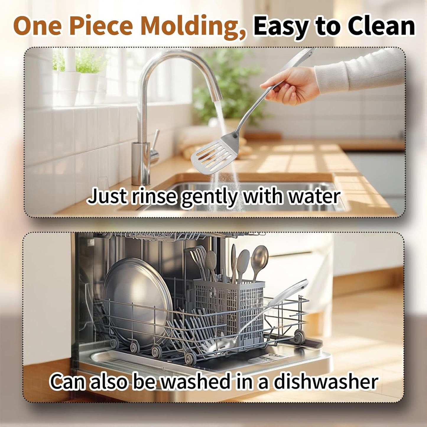 Newness 4 Pcs Cooking Utensils Set, 304 Stainless Steel Kitchen Utensils Set, Metal Kitchen Accessories, Include Soup Ladle, Slotted Skimmer Spoon, Spaghetti Spoon and Spatula, Dishwasher Safe