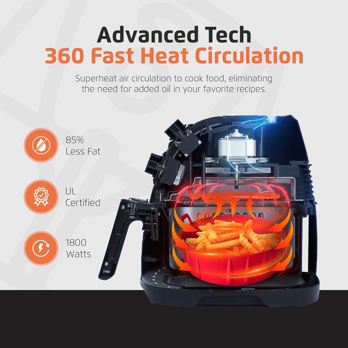 Air Fryer - 8.6 Quart Extra-Large Air Fryer, 2 Simple Dial Controls, 1800 Watts - Quick Heat Circulation Technology, Low Fat Cooking Less Calories - Removable Squared Basket - Red