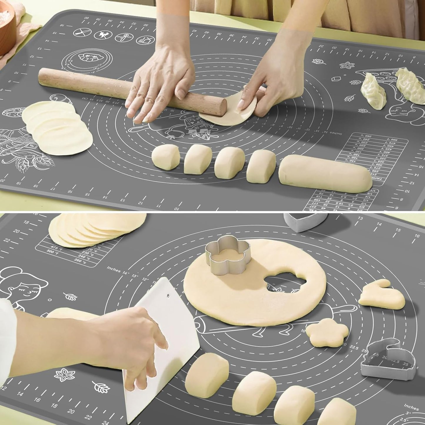 Silicone Baking Mat 32x24 inch, Extra Thick Non-stick Pastry Mat with Measurements and Edge Heightening, Food Grade Silicone for Countertop Dough Rolling Making Bread, Cookies, Pizza, Fondant, Pasta