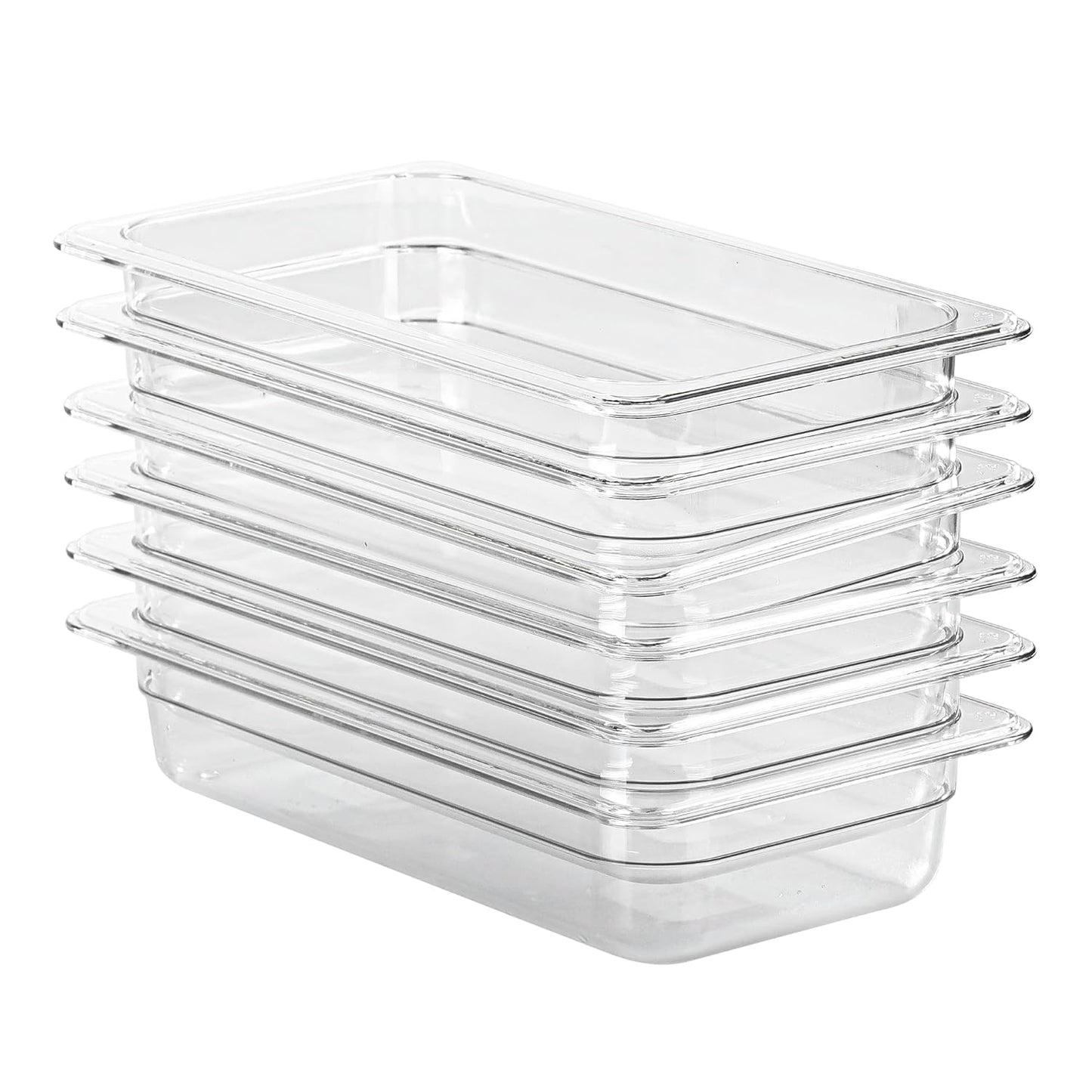 6-Pack 1/3 Size Food Pan 2.5 Inch Deep BPA Free Polycarbonate Food Storage Containers Stackable Clear Hotel Pan for Buffet Party Supplies Dishwasher Freezer Safe
