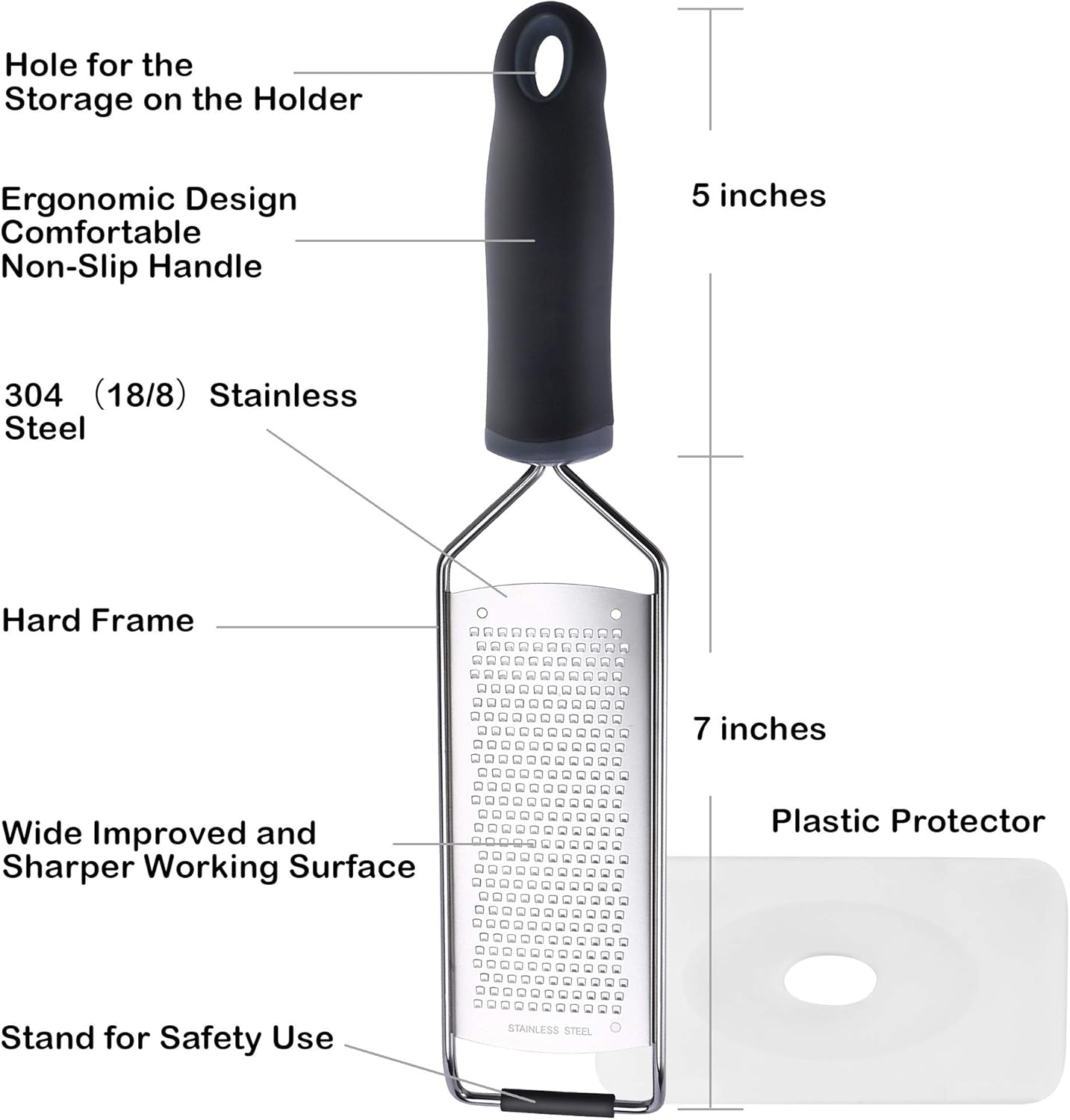 Stainless Steel Cheese Grater, Ergonomic Soft Handle Lemon Ginger Potato Zester with Plastic Cover