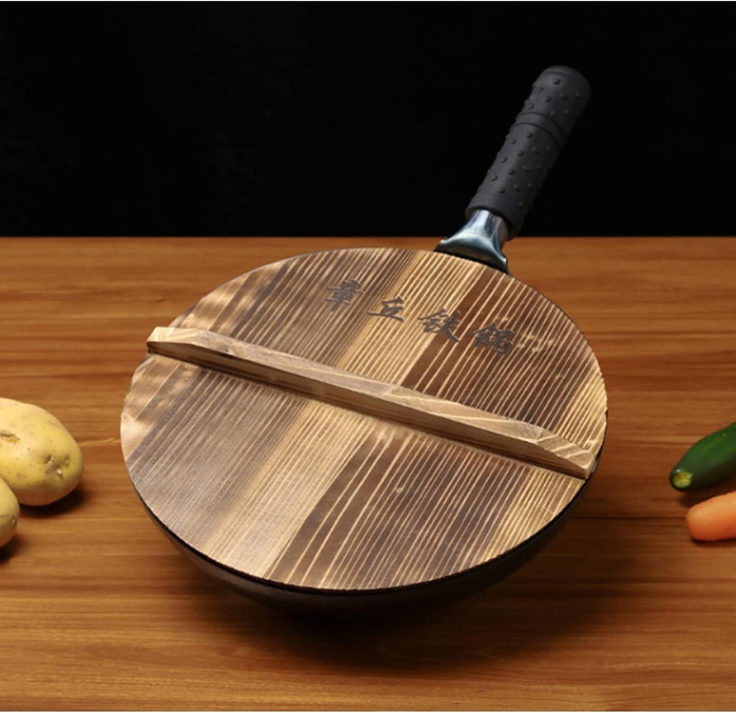 shuoguoleilei Chinese Hand Hammered Iron Woks Set, Non-stick No Coating Preseasoned Wok Blue Round Bottom Wok Pan For Electric, Induction and Gas Stoves （Blue Black-13）