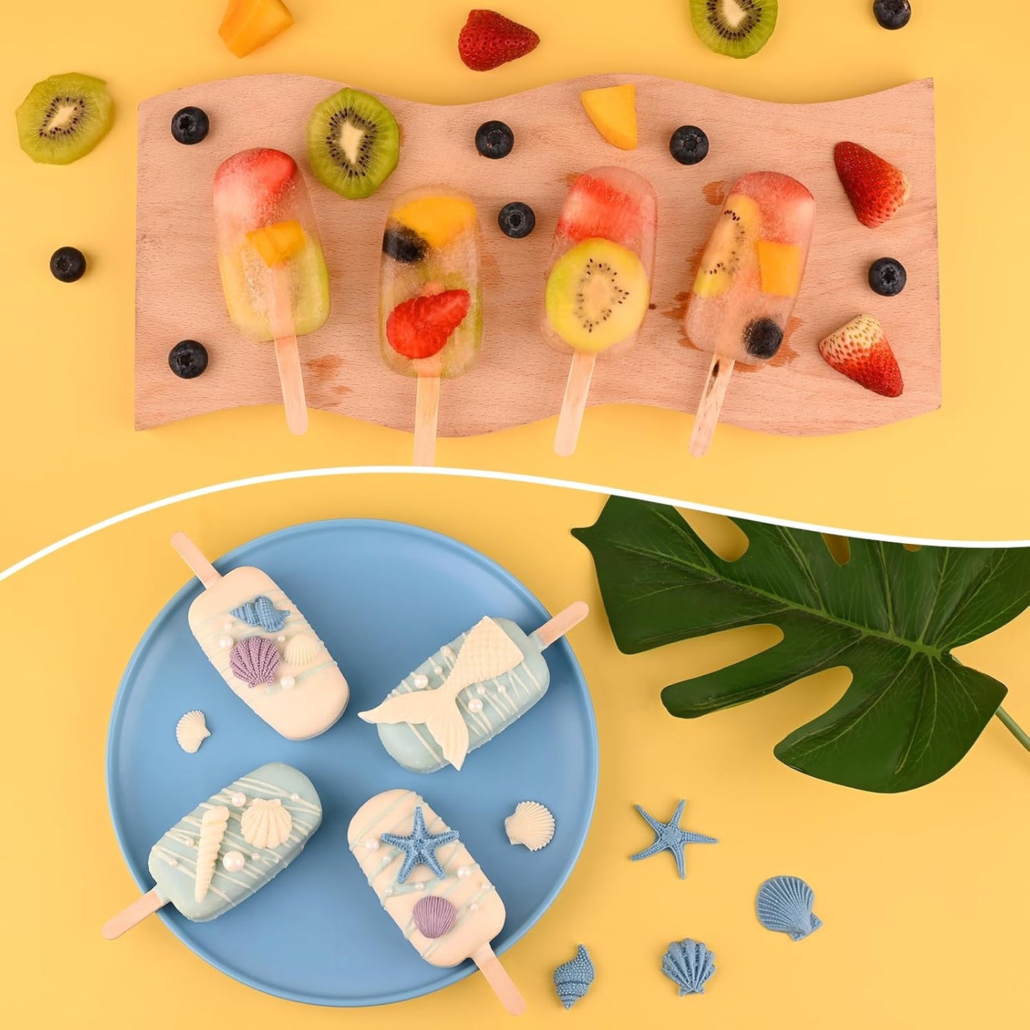 Sakolla Silicone Popsicle Molds Set of 3, Large Oval 4 Cavities Homemade Ice Pop Molds with 150 Wooden Sticks for Ice Cream, Cakesicles, Cake Pop (Blue)