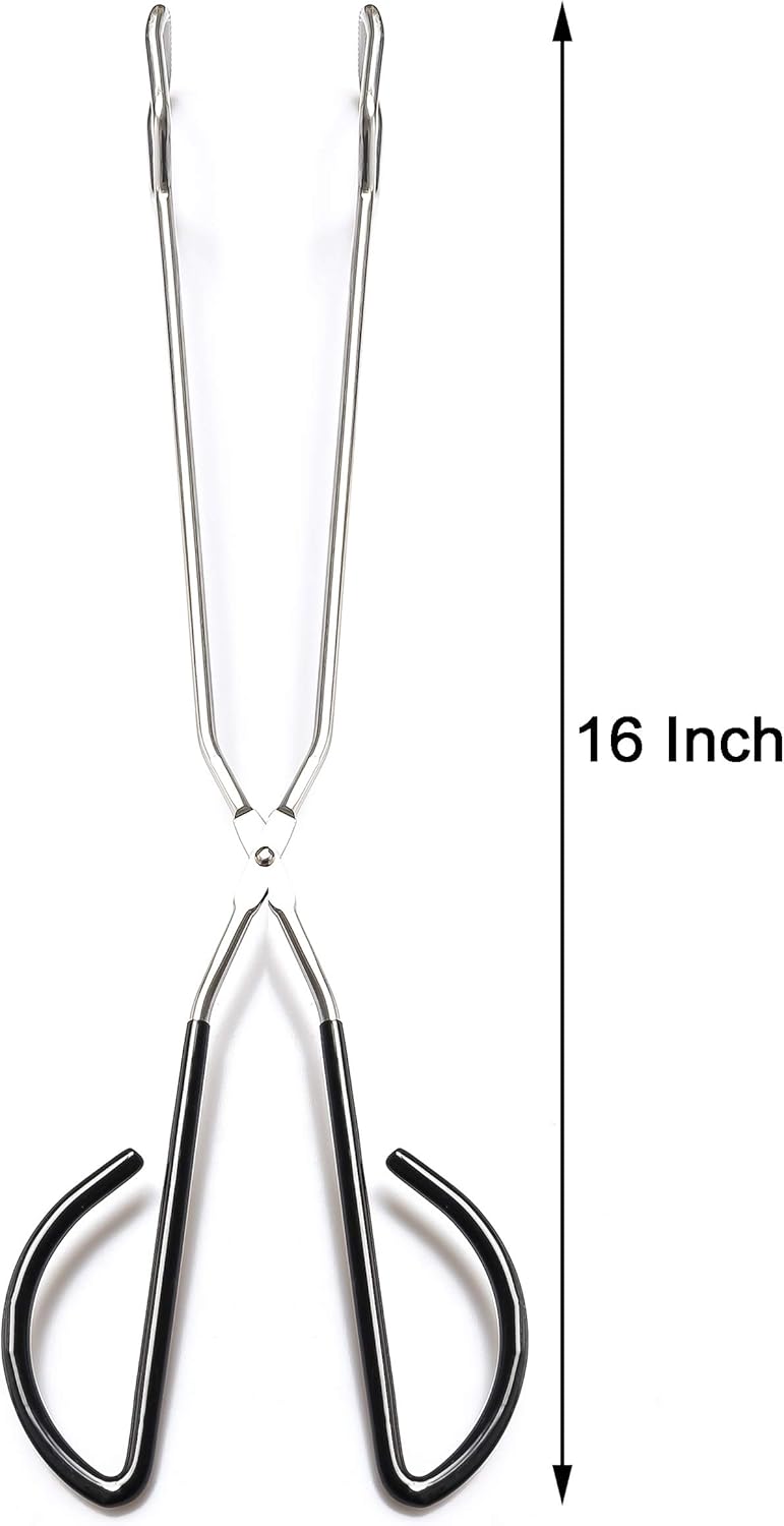 16 Inch Extra Long Stainless Steel Kitchen Scissor Tongs, Non-Slip Comfortable Red Grip, Heat Resistant for BBQ and Cooking
