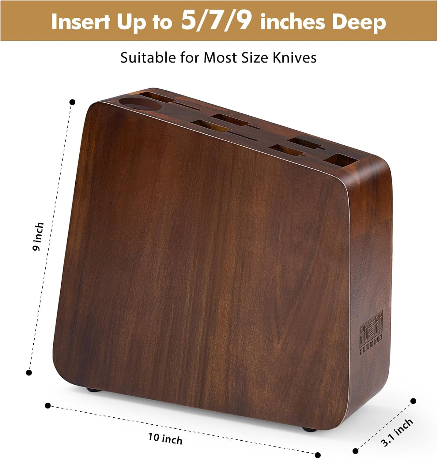 Magnetic Knife Block 10 x 9 Inches, Double Sided Magnetic Knife Holder and Kitchen Knife Organizer Storage, 7 Slots Acacia Wood Universal Knife Block for Chefs