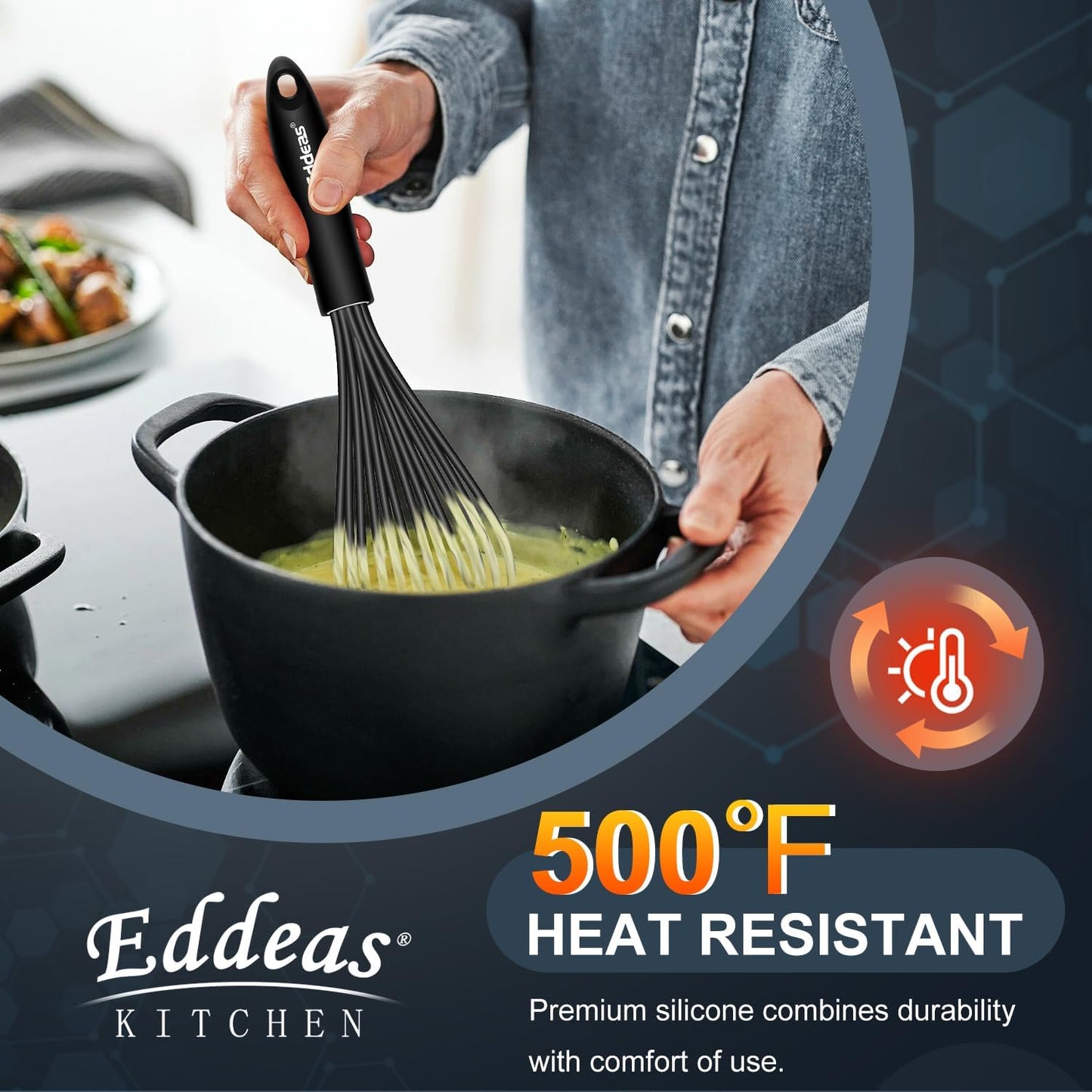 Whisks For Cooking - 500 °F Heat Resistant Silicone Whisk, Heavy Duty 7",9"&11inch Non-Scratch Balloon Kitchen Wisk tool Set, for cooking Wisking, Blending, Beating, Stirring, 3 Piece Black