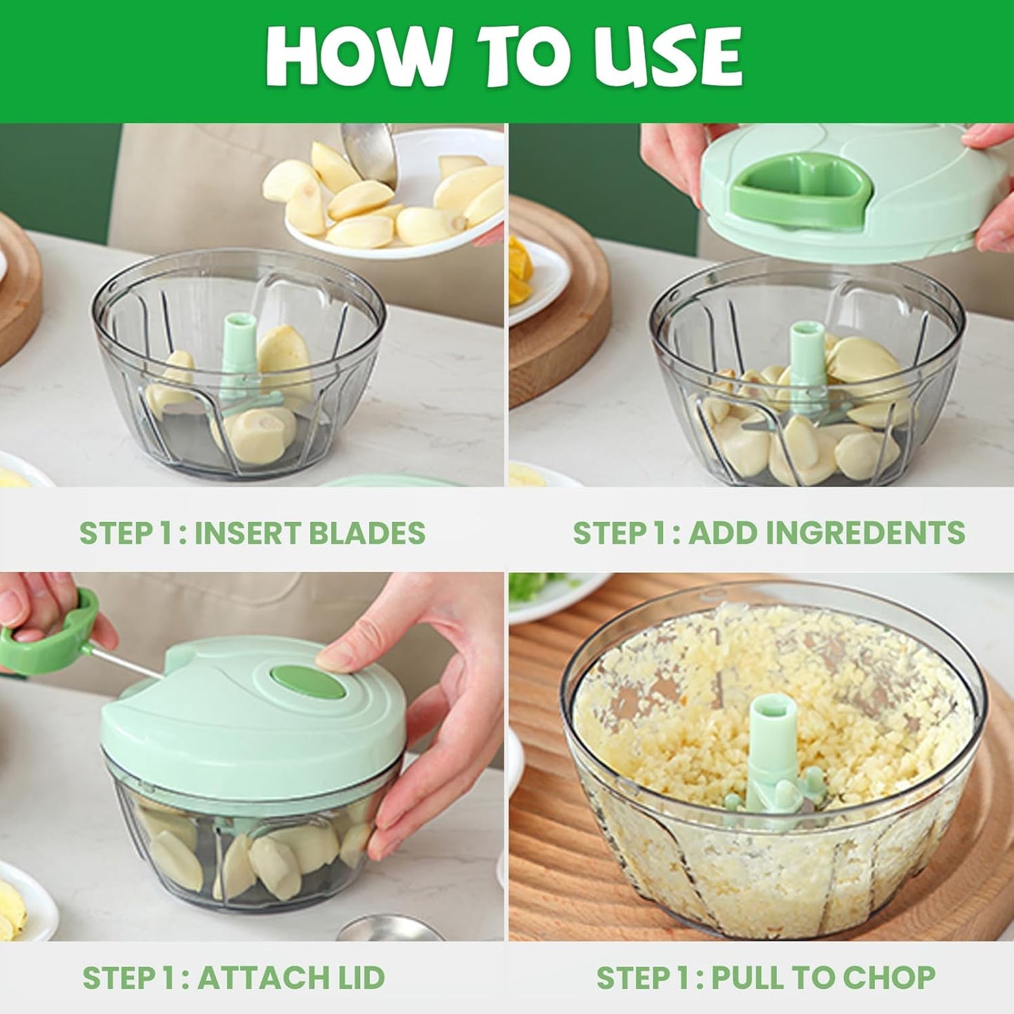 Manual Food Chopper: FILTA Hand Pull String Vegetable Chopper for Onion, Garlic, Pepper, Nuts, Tomato, etc.,3Cup.