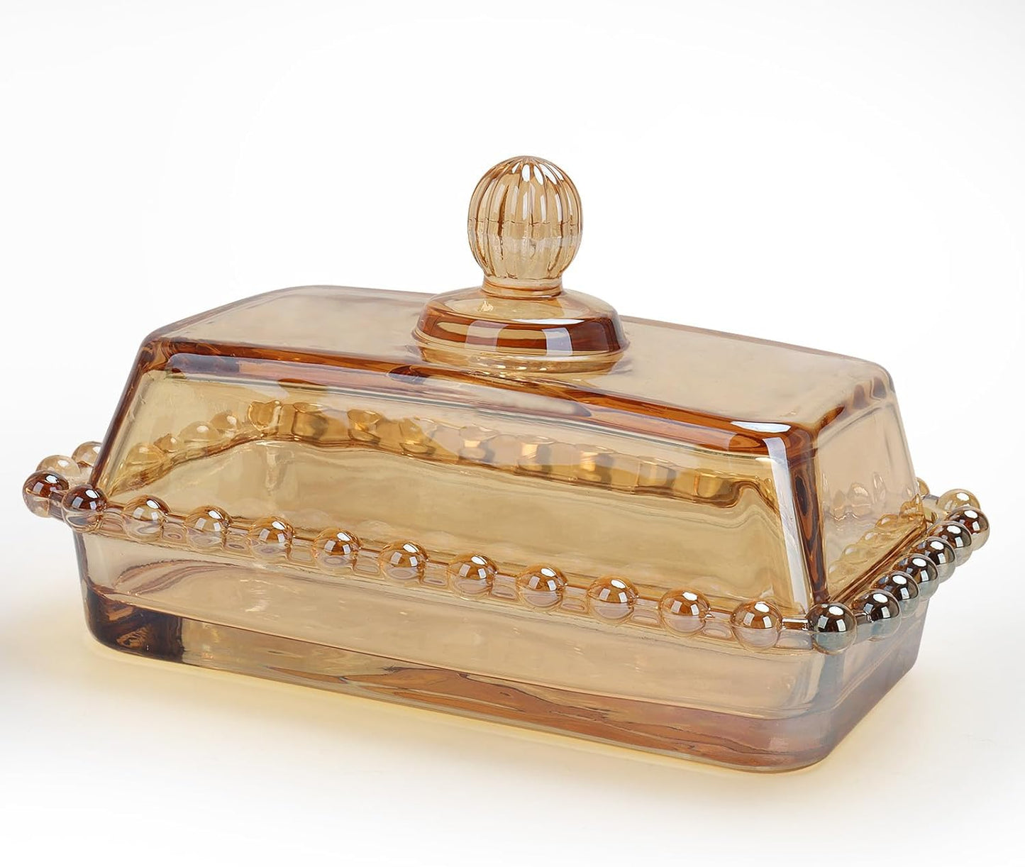 Glass Butter Dish with Lid for Countertop Amber Vintage Crystal Butter Holder for Counter,Covered Glass Butter Keeper on Counter Butter Tray for Refrigerator(Amber)