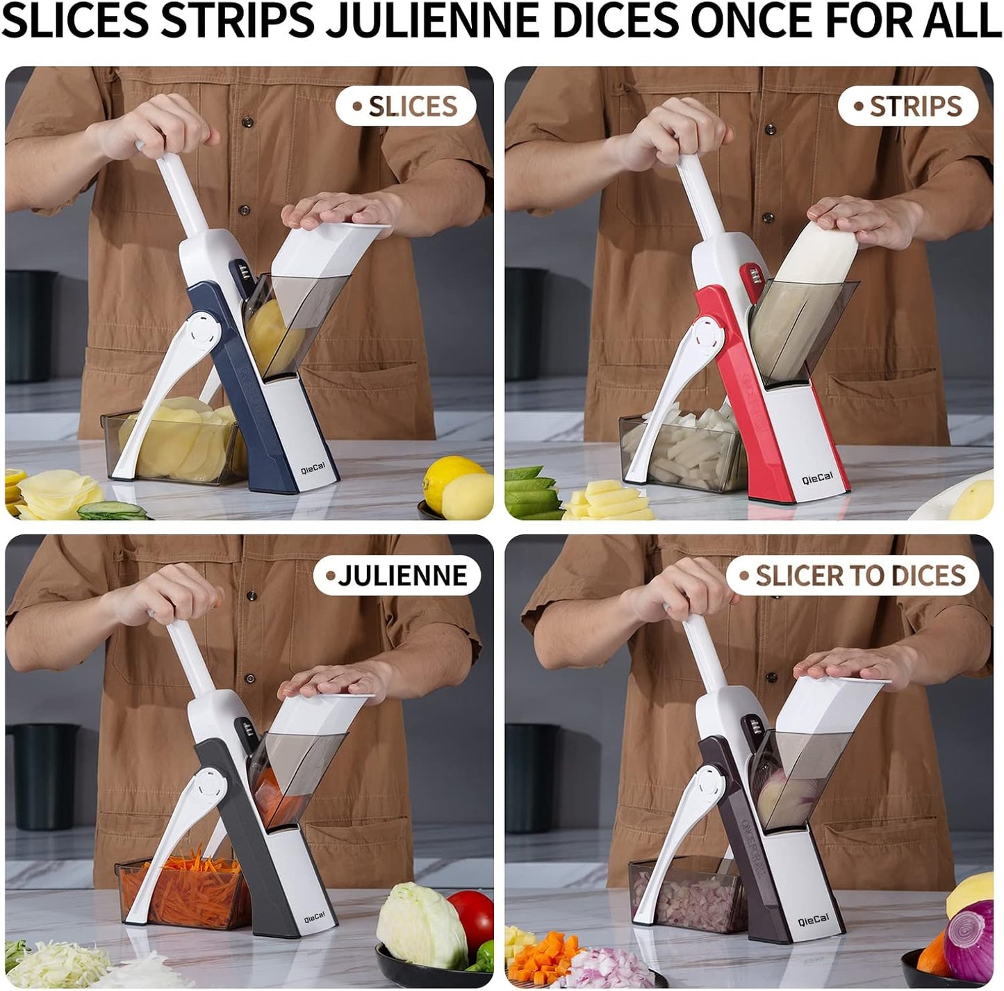 Vegetable Chopper, Safe Mandoline Slicer for Kitchen, Adjustable Thickness Potato Slicer, Manual Food Chopper, Veggie Dicer Kitchen Gadgets Sets (Red)