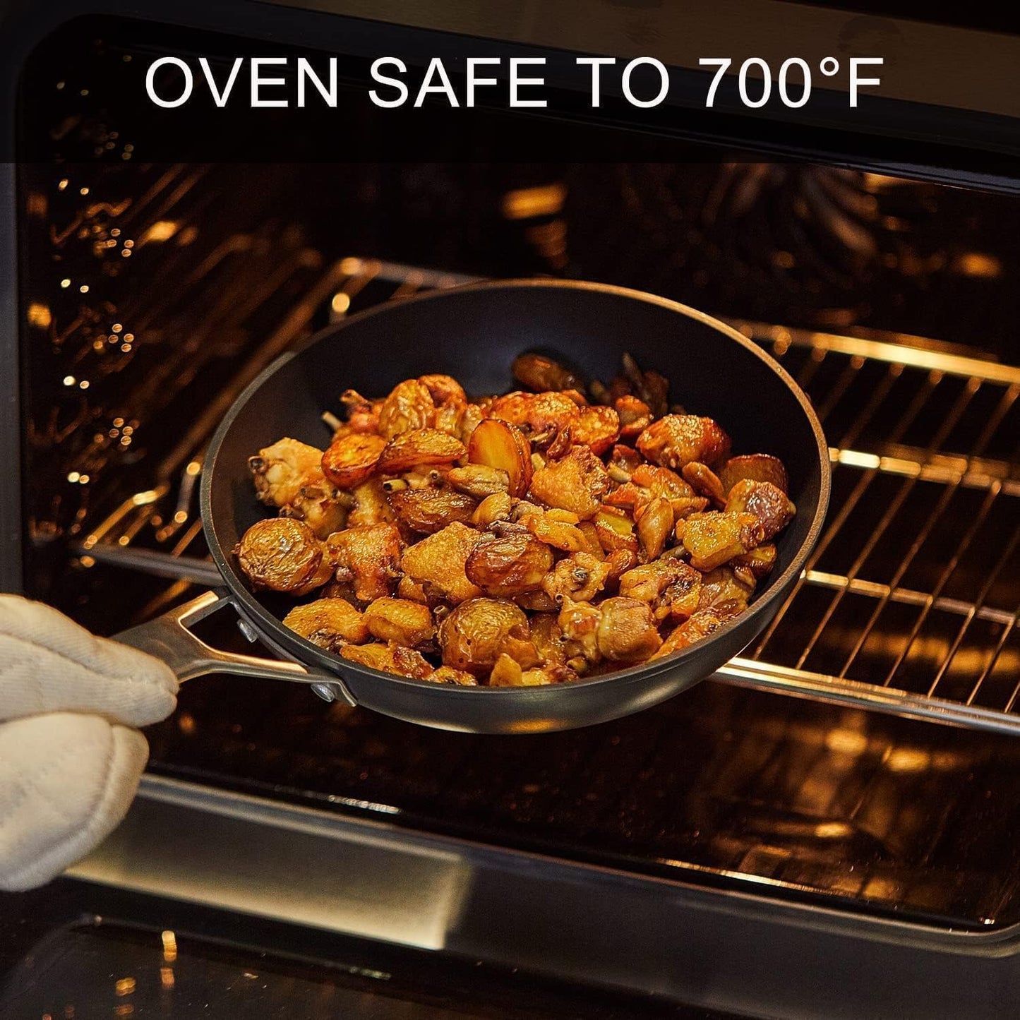 MsMk 11 Inch Nonstick Frying Pan with Lid，Titanium and Ceramic Nonstick skillet with lid, PFOA Free Non-Toxic, Stay-Cool Handle, Scratch-resistant, Induction Skillet With Lid for Induction, Ceramic