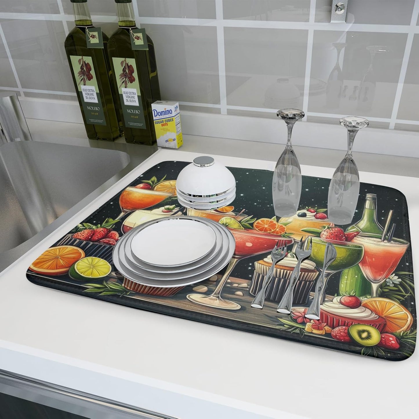 Wine Glass Dish Drying Mat - Summer Party Absorbent Microfiber Kitchen Drying Pad for Counter Decoration