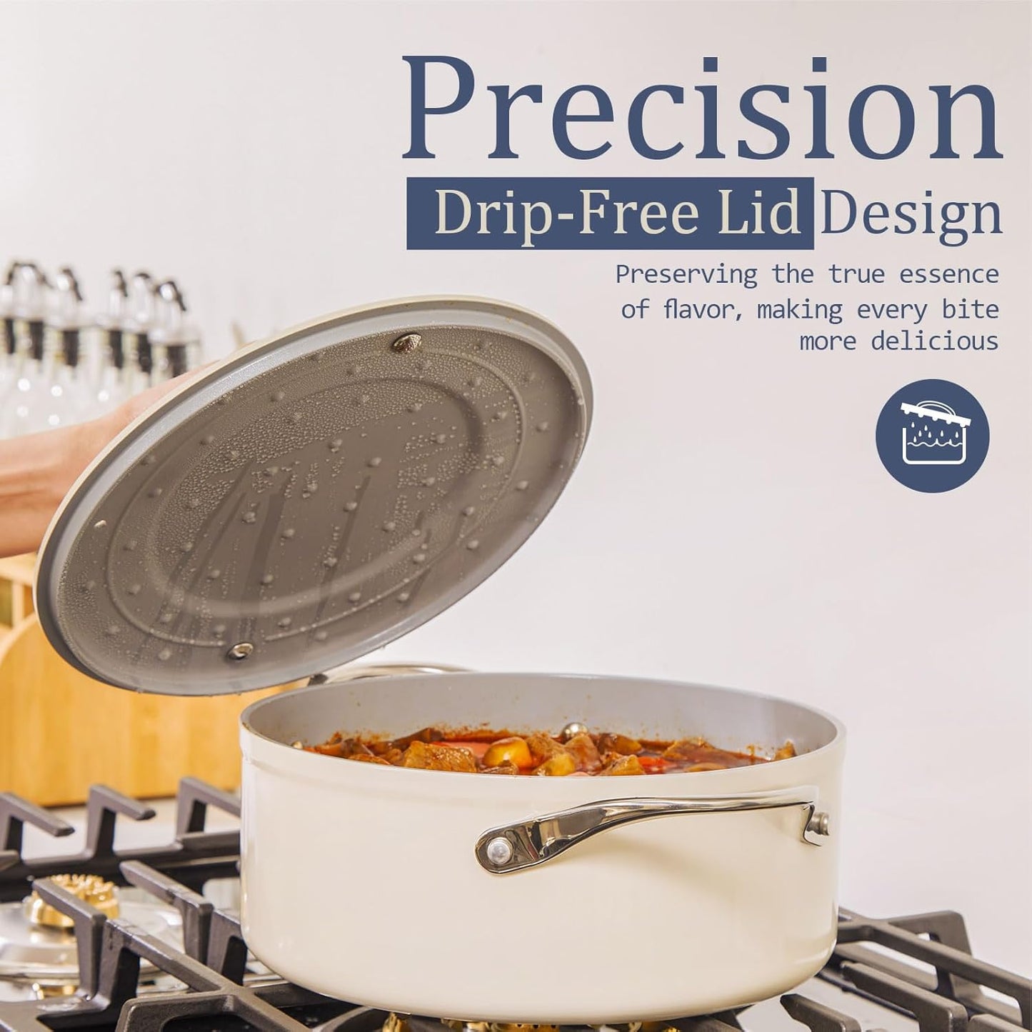 Stock Pot 4.5qt Dutch Oven with Lid (9.5") Nonstick Ceramic Coated Non-Toxic PFAS-Free Even Heat Distribution for Braising, Baking Bread & Soups, Compatible for All Cooktops(Induction/Gas/Electric) Oven Safe to 500°F (Fusion Red)