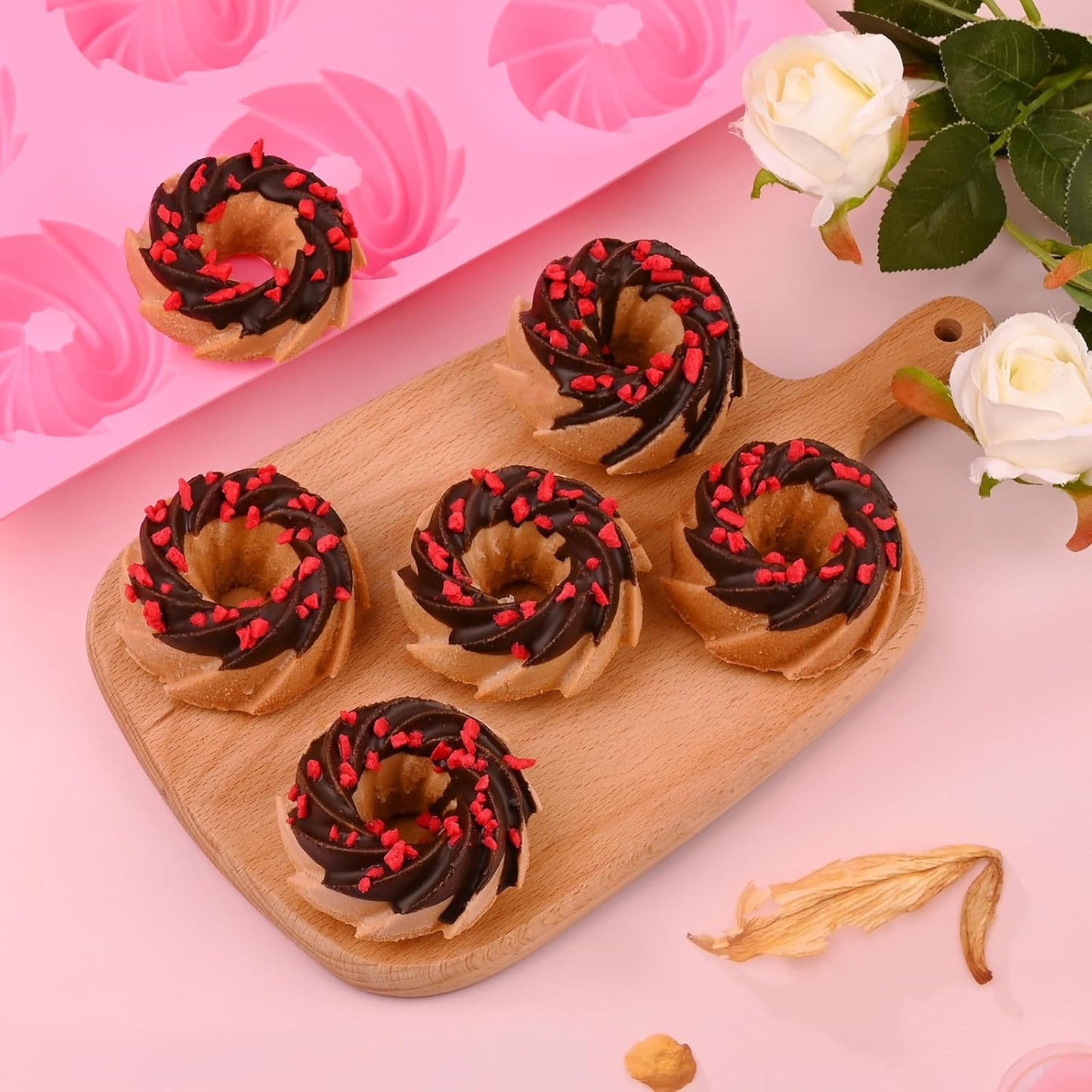 HUAKENER 2 Pcs Mini Fluted Cake Pan, 6-Cavity Fluted Cake Mold, Non-stick Silicone Baking Mold for Cupcakes, Donuts, Cornbread, Brownies, Jellies